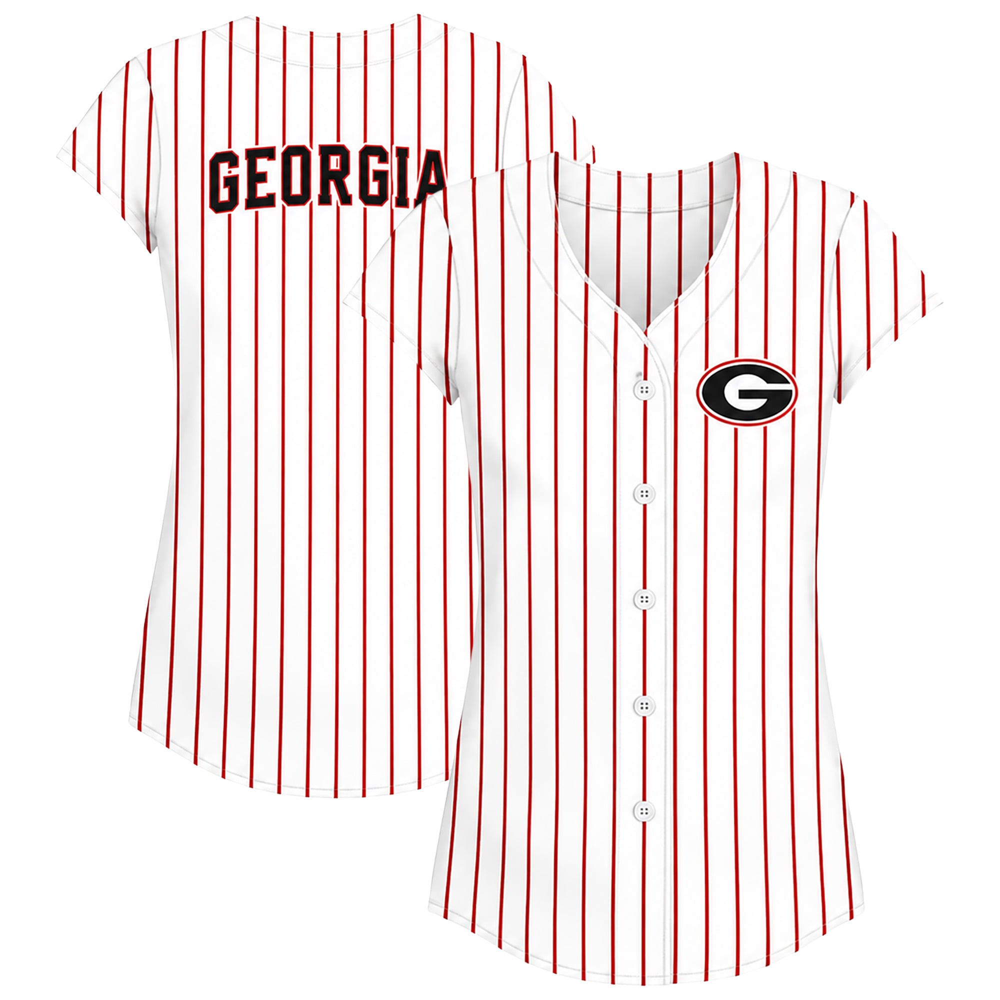 Women's Profile White/Red Georgia Bulldogs Plus Stripe Glitter Button-Up Fashion Jersey Top