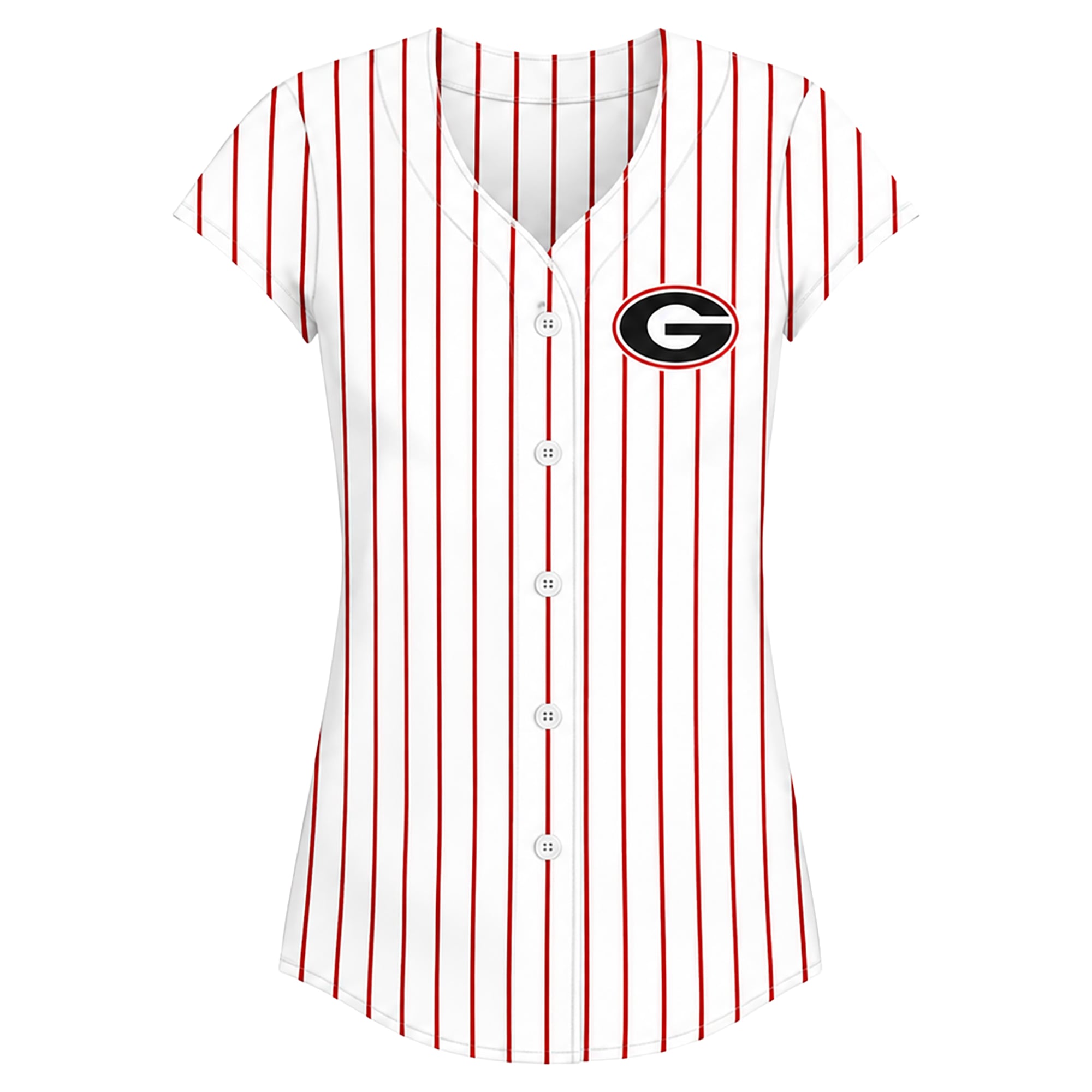 Women's Profile White/Red Georgia Bulldogs Plus Stripe Glitter Button-Up Fashion Jersey Top