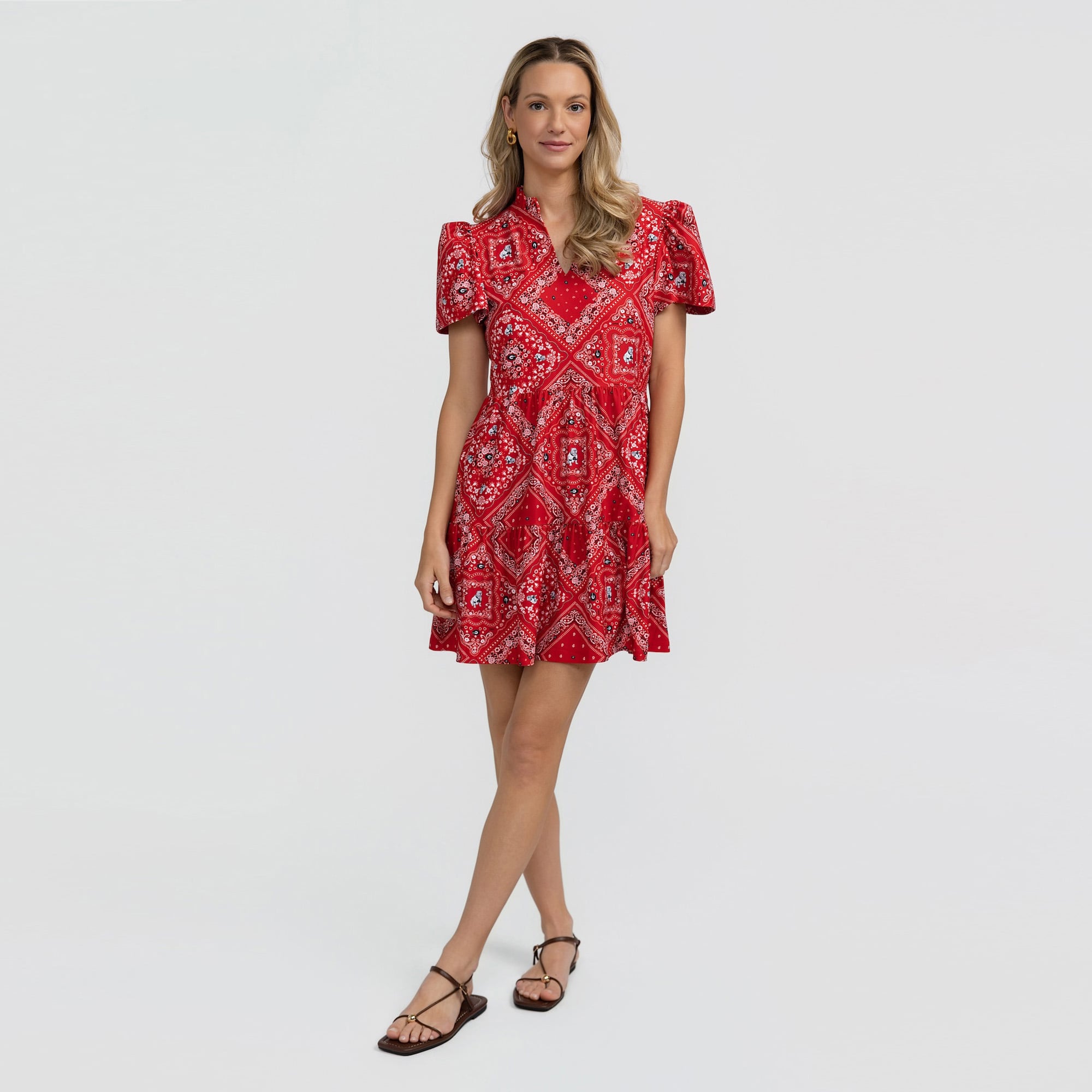 Women's Smith & Quinn Red Georgia Bulldogs Bandana Print Tiered Dress