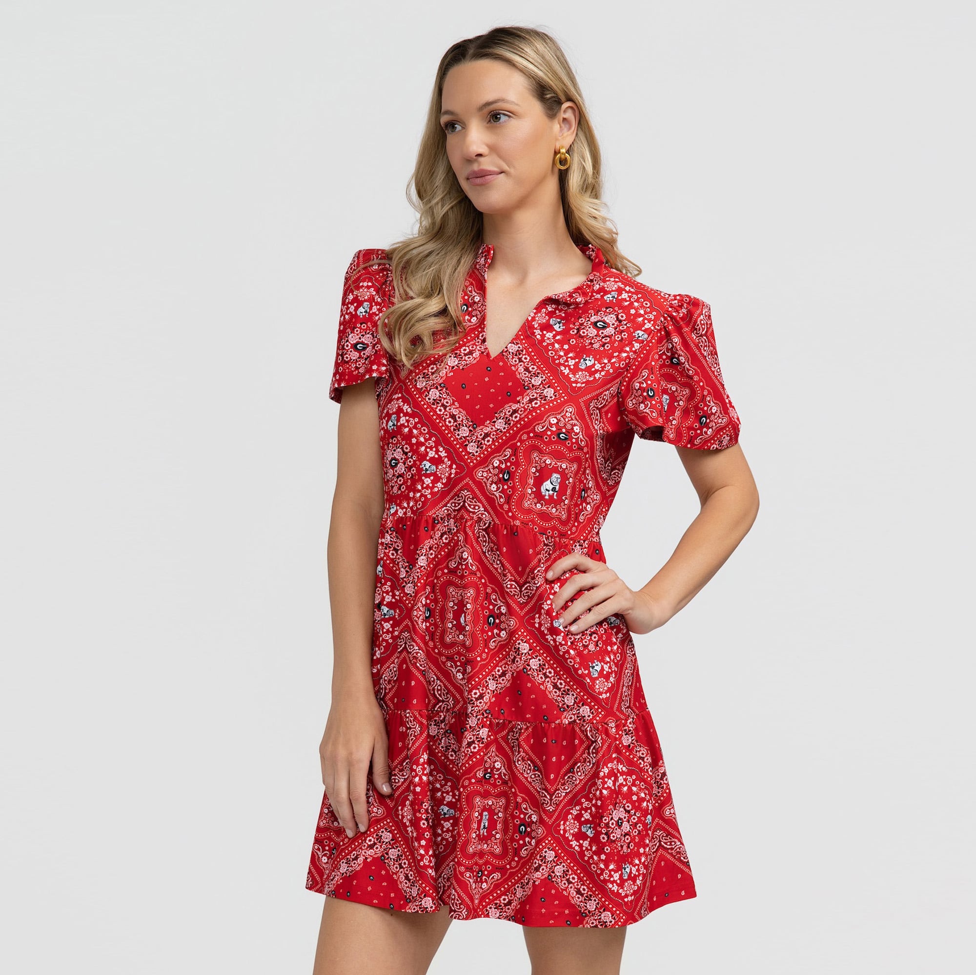 Women's Smith & Quinn Red Georgia Bulldogs Bandana Print Tiered Dress