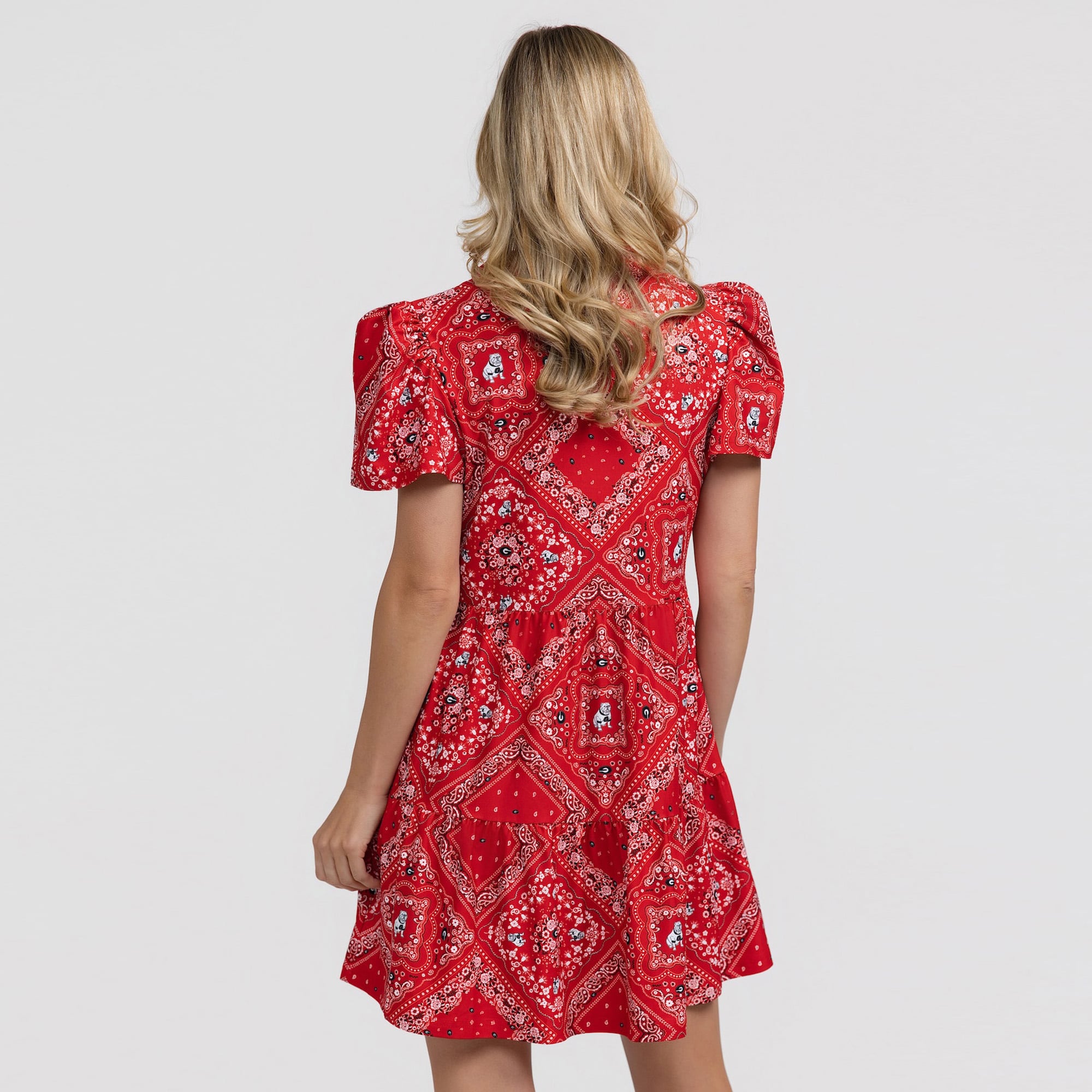 Women's Smith & Quinn Red Georgia Bulldogs Bandana Print Tiered Dress