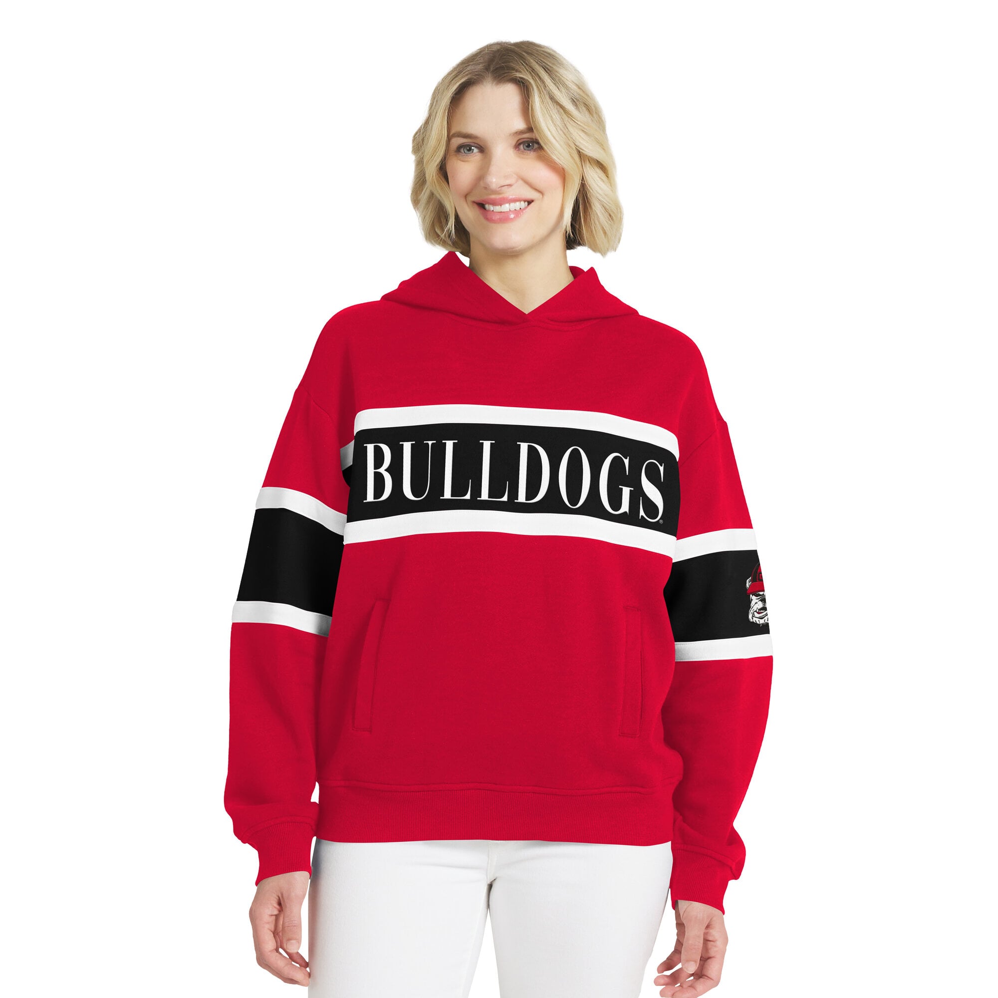Sweat à capuche blocs de couleurs rouges Georgia Bulldogs la marque WEAR by Erin Andrews pour femmes