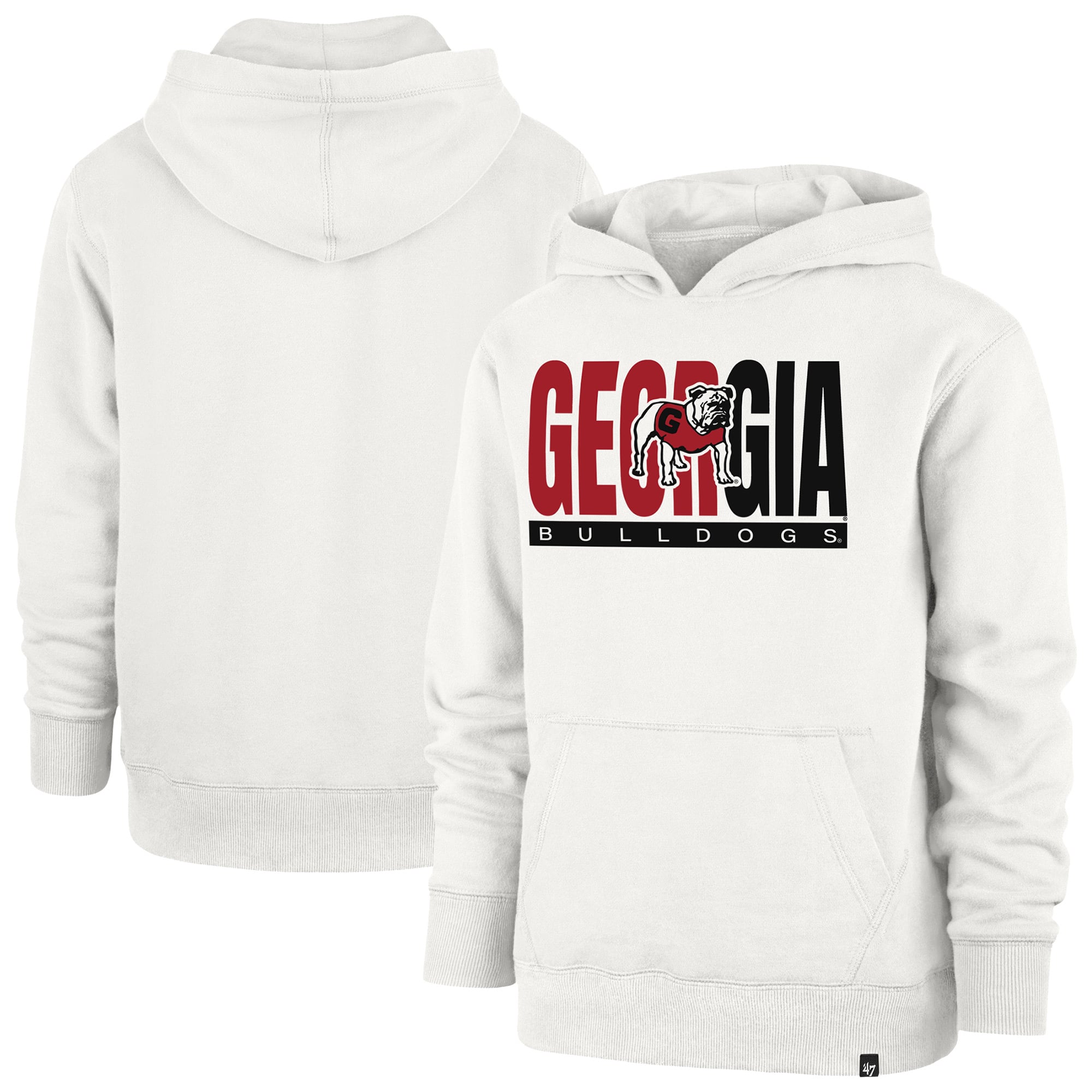 Youth '47 Cream Georgia Bulldogs Block Text Pullover Hoodie
