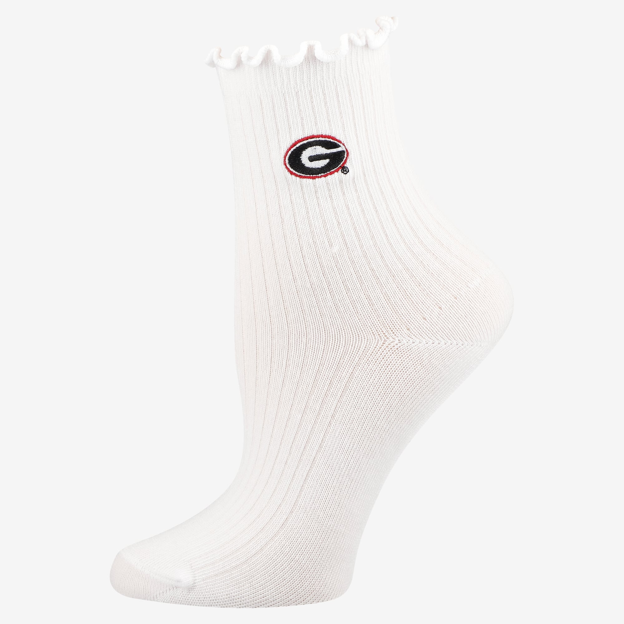 Chaussettes de compression Youth PRO blanches à ourlet ondulé avec logo Georgia Bulldogs