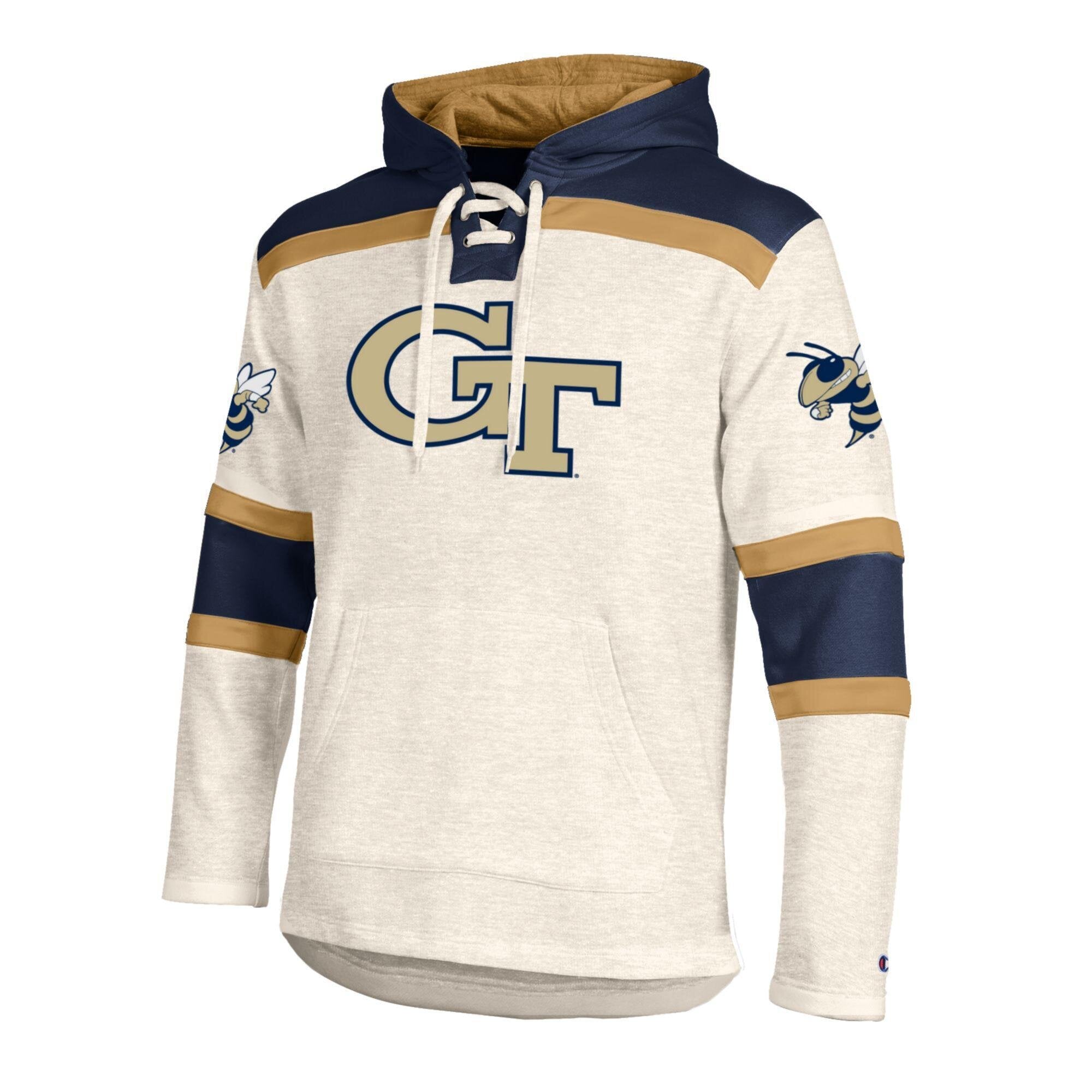 Sweat à capuche en polaire lacets Champion crème Georgia Tech Yellow Jackets pour homme