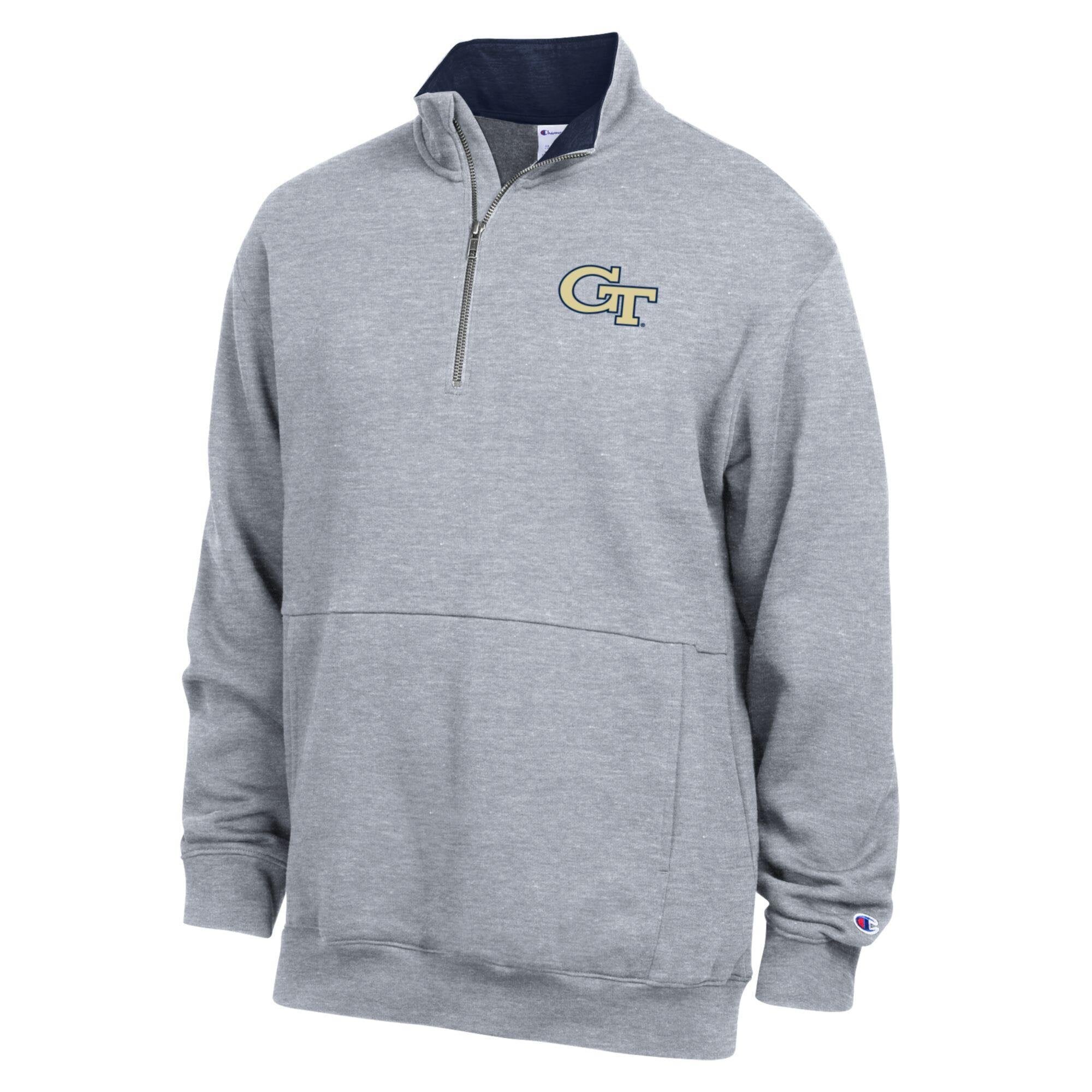 Men's Champion  Heather Gray Georgia Tech Yellow Jackets Fleece Quarter-Zip Pullover
