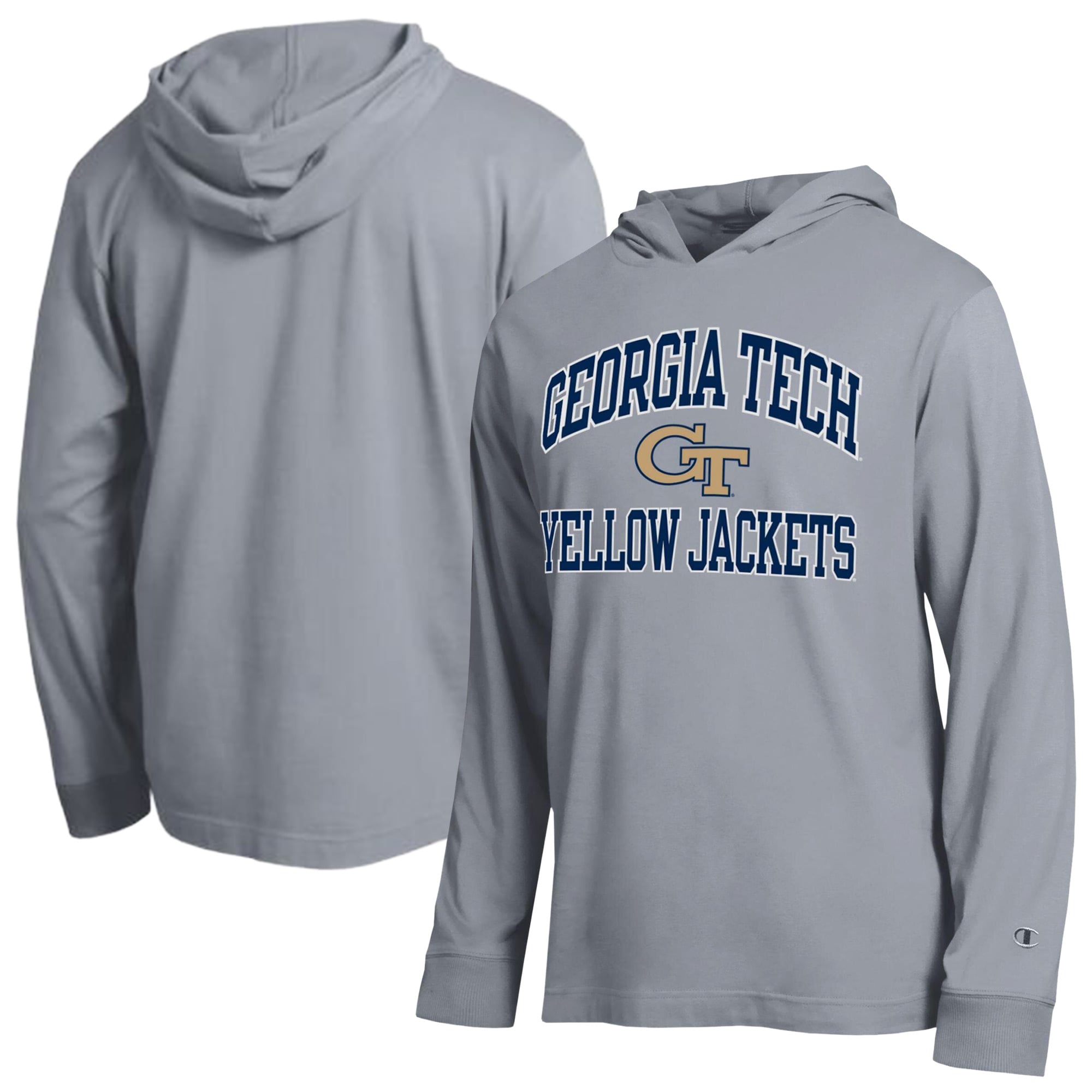 Men's Champion Heather Gray Georgia Tech Yellow Jackets High Motor All-Star Long Sleeve Hooded T-Shirt