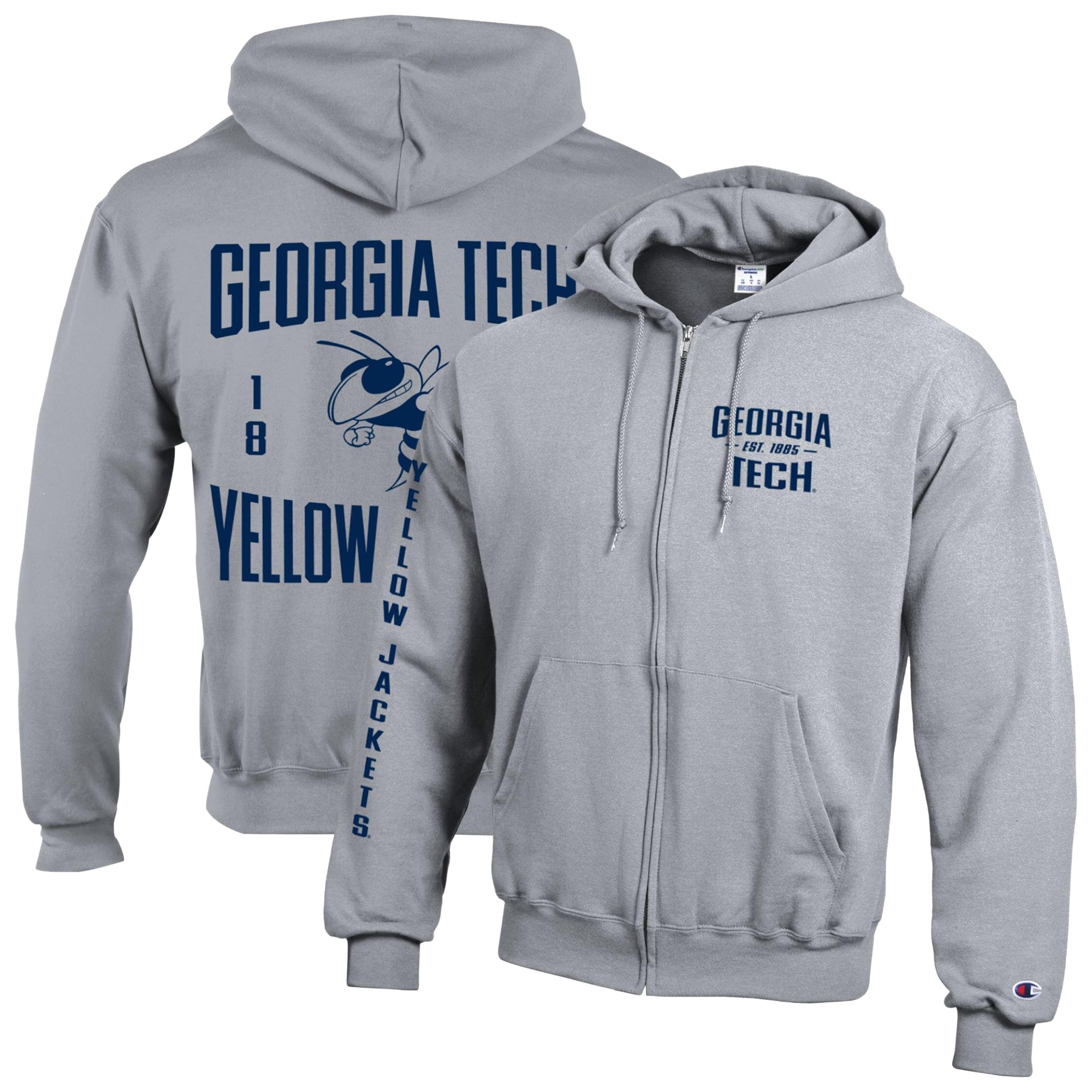 Men's Champion Heather Gray Georgia Tech Yellow Jackets Varsity Powerblend Full-Zip Fleece Hoodie