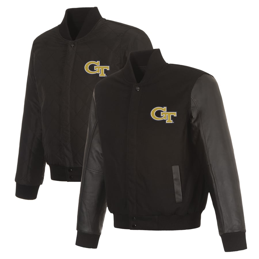 Men's JH Design Black Georgia Tech Yellow Jackets Wool & Leather ...