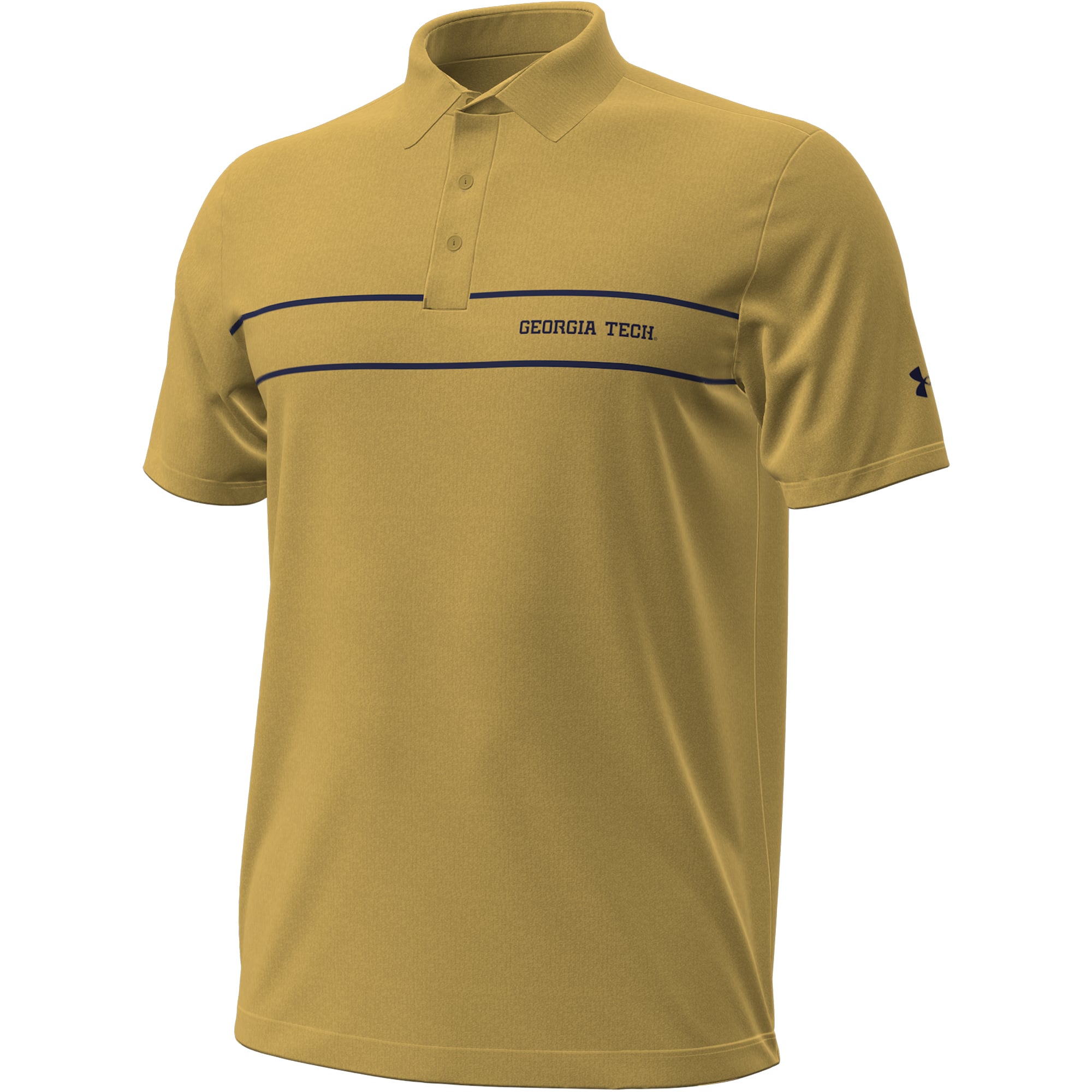 Polo Under Armour Gold Georgia Tech Yellow Jackets 2026 à rayures sur la poitrine, pour homme, édition spéciale séries éliminatoires.
