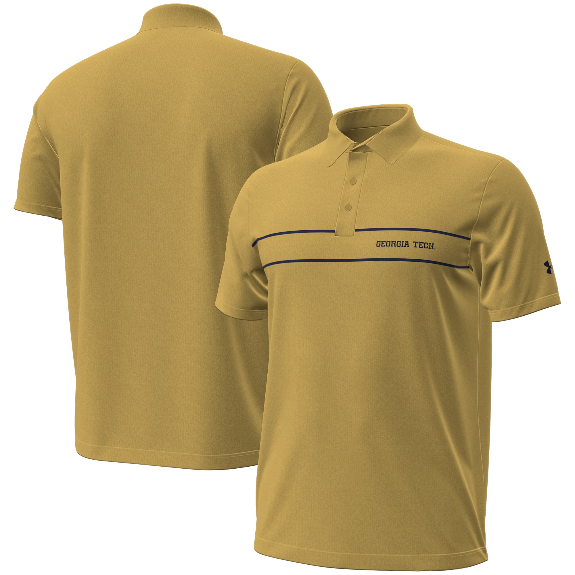 Polo Under Armour Gold Georgia Tech Yellow Jackets 2026 à rayures sur la poitrine, pour homme, édition spéciale séries éliminatoires.