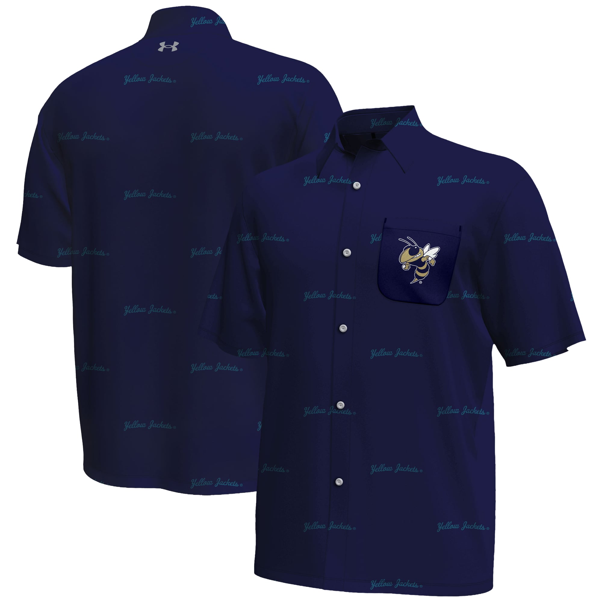 Men's Under Armour Navy Georgia Tech Yellow Jackets Gameday Armourfuse Button-Up Shirt