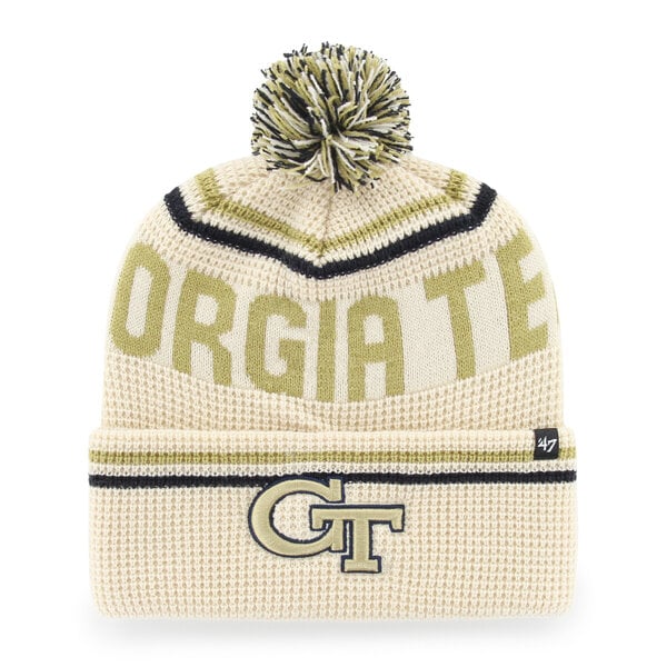 Bonnet unisexe '47 crème Georgia Tech Yellow Jackets en maille gaufrée à revers avec pompon