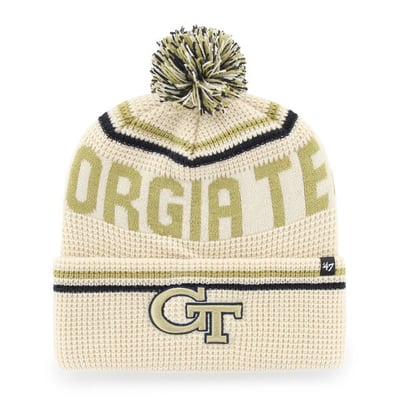  Georgia Tech Yellow Jackets '47 Unisex Quattrle Waffle Cuffed Knit Hat with Pom - Cream