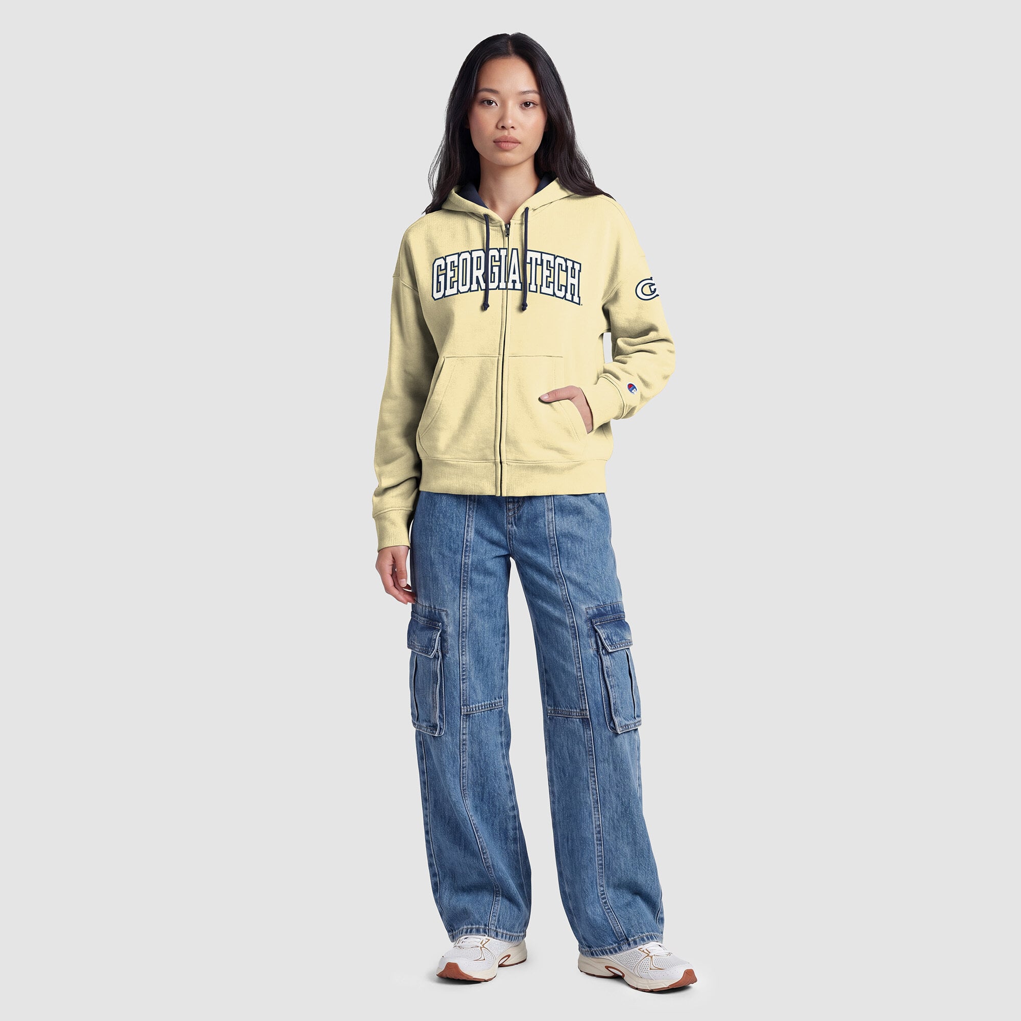 Sweat à capuche zippé en polaire Champion Gold Georgia Tech Yellow Jackets Arch pour femme