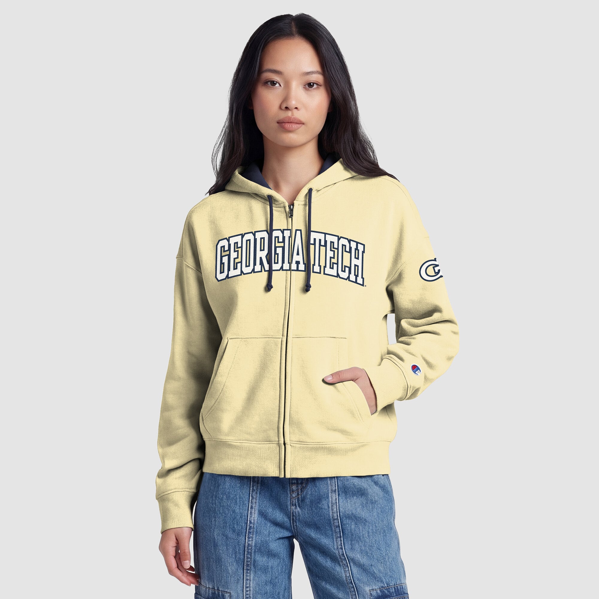 Sweat à capuche zippé en polaire Champion Gold Georgia Tech Yellow Jackets Arch pour femme