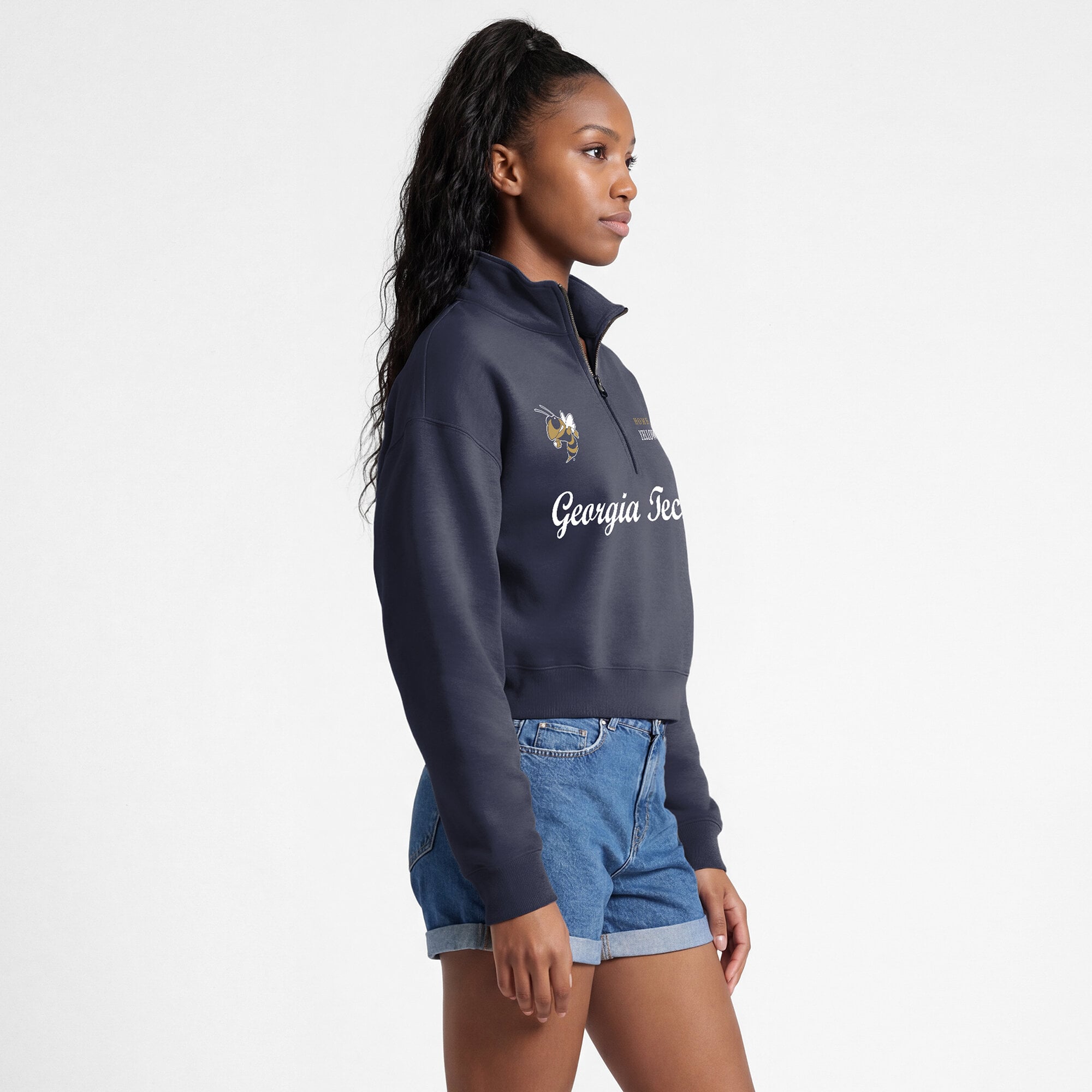 Women's Champion Navy Georgia Tech Yellow Jackets Academic Triumph Quarter-Zip Tri-Blend Pullover