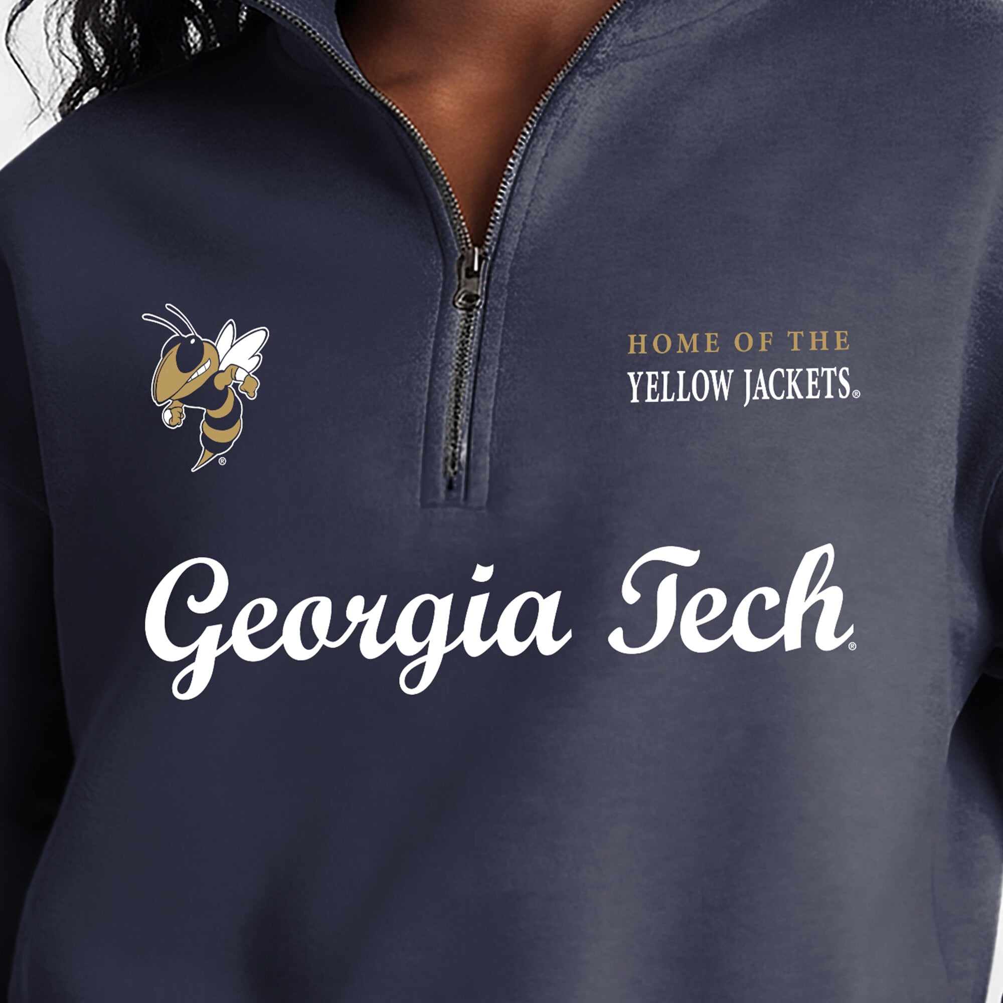 Women's Champion Navy Georgia Tech Yellow Jackets Academic Triumph Quarter-Zip Tri-Blend Pullover