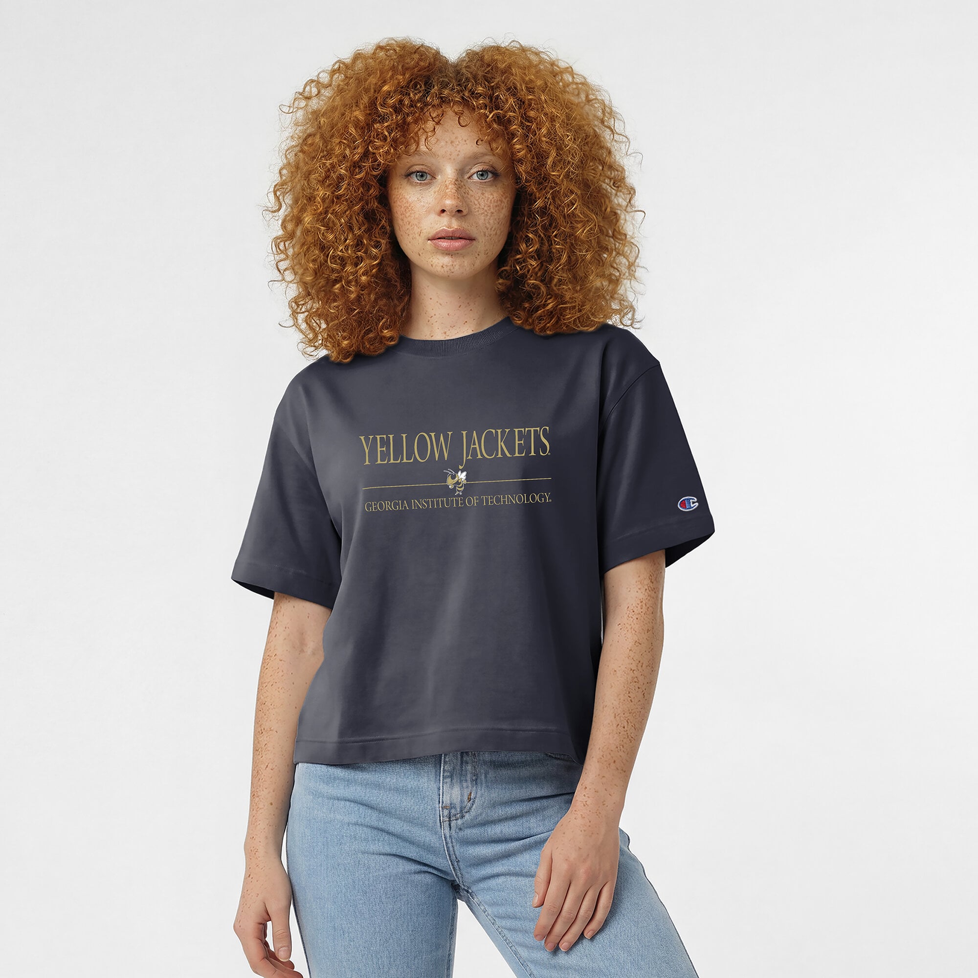 Women's Champion Navy Georgia Tech Yellow Jackets Waist Length Wordmark T-Shirt