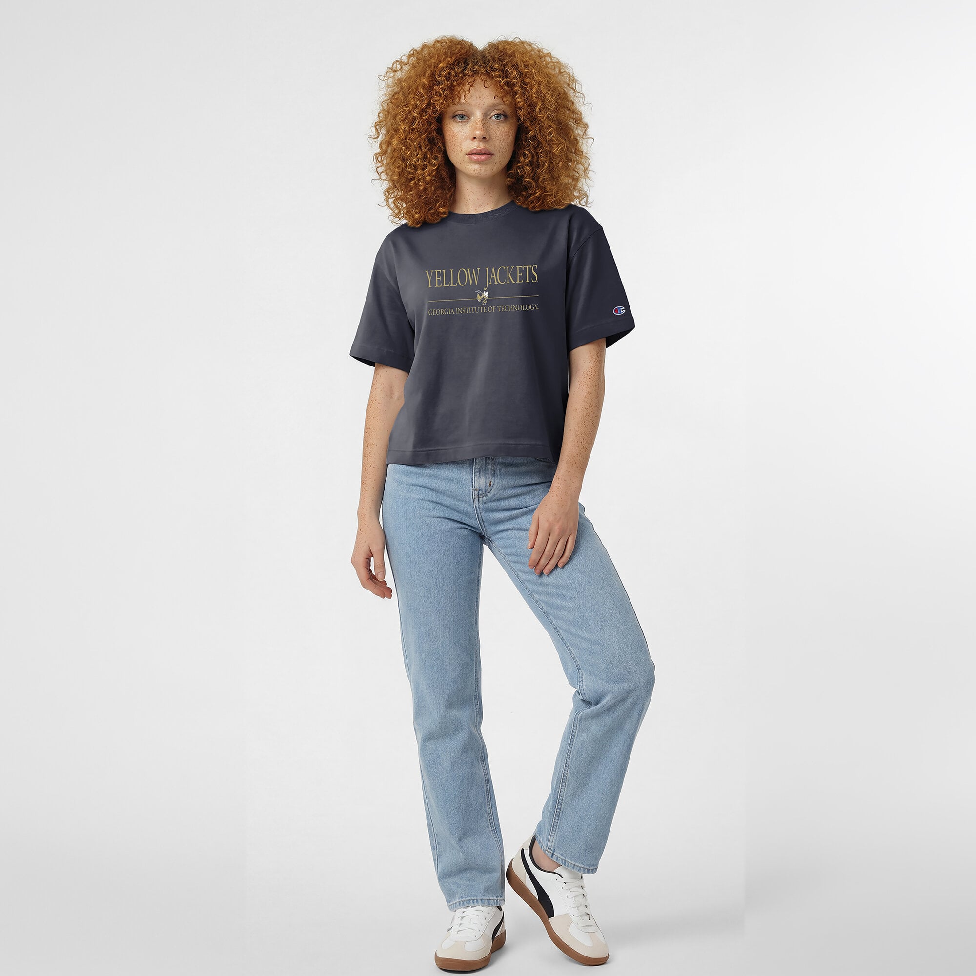 Women's Champion Navy Georgia Tech Yellow Jackets Waist Length Wordmark T-Shirt