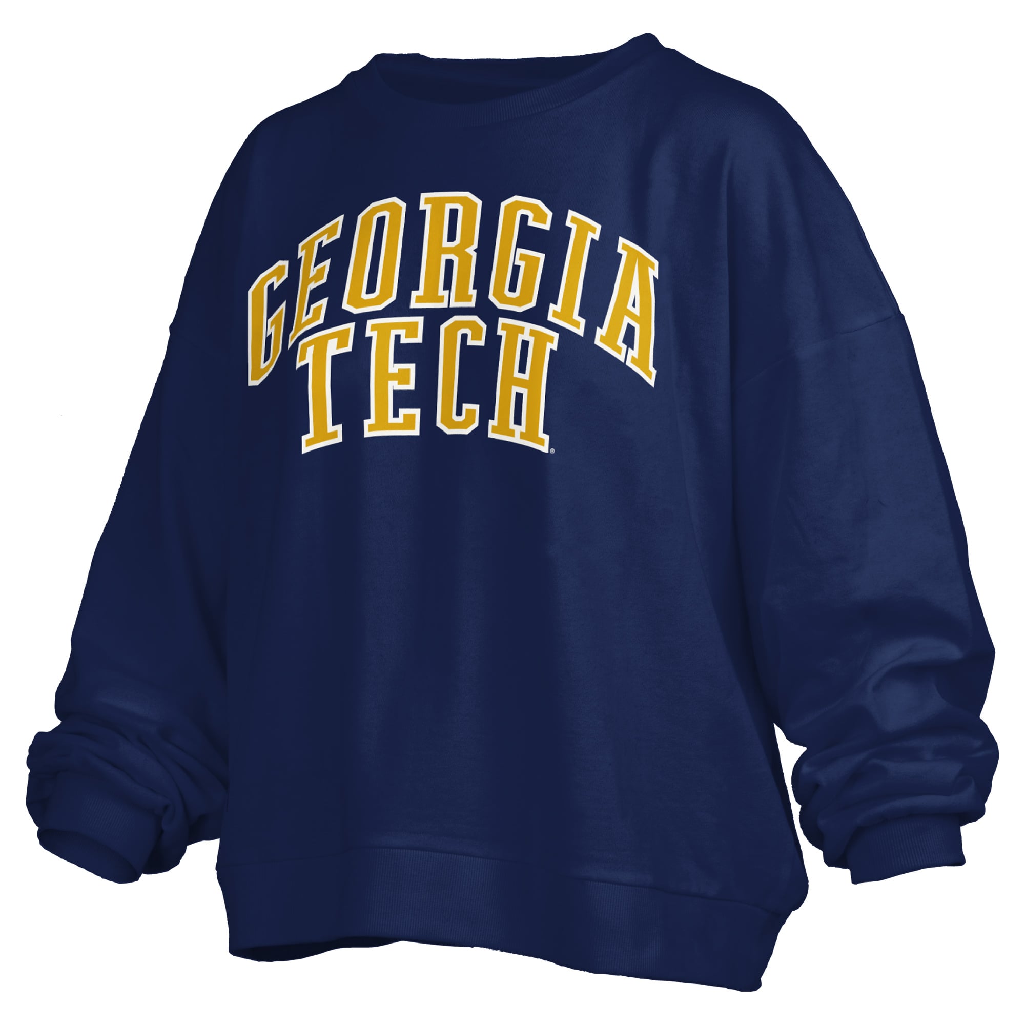 Women's Pressbox Navy Georgia Tech Yellow Jackets Oversized Janise Arch Over Logo Fleece Sweatshirt