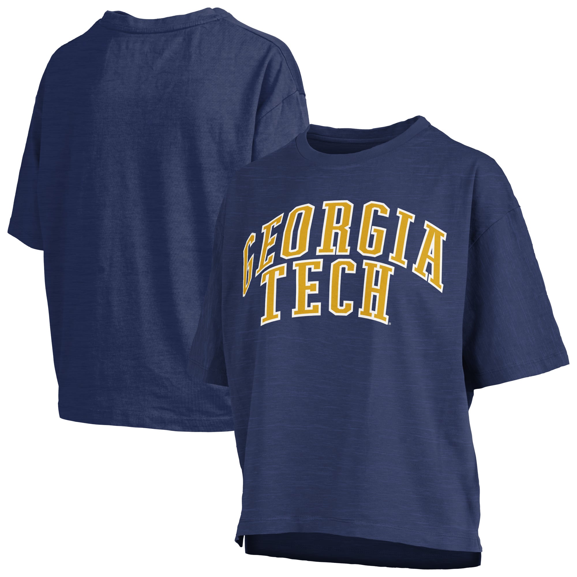 Women's Pressbox Navy Georgia Tech Yellow Jackets Oversized Nelson Arch Over Logo Slub T-Shirt