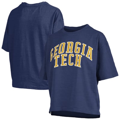 T-shirt oversize pour femme Georgia Tech Yellow Jackets Pressbox Nelson Arch Over Logo Slub - Bleu marine