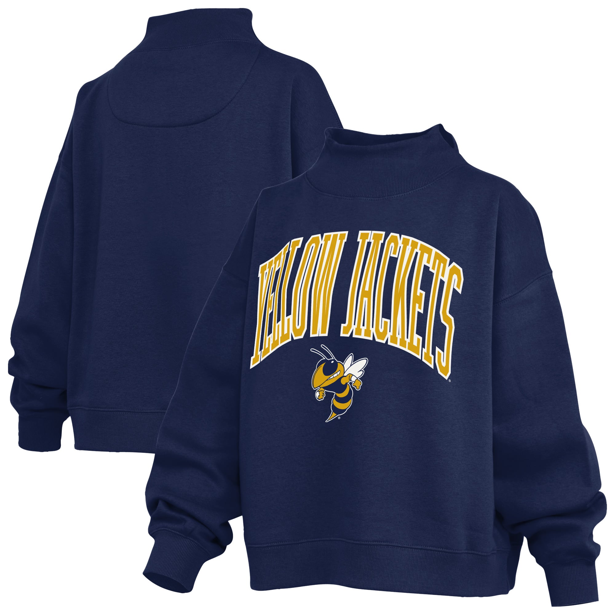 Sweat-shirt à col montant oversize en polaire avec slogan, bleu marine, Georgia Tech Yellow Jackets, pour femme, Pressbox