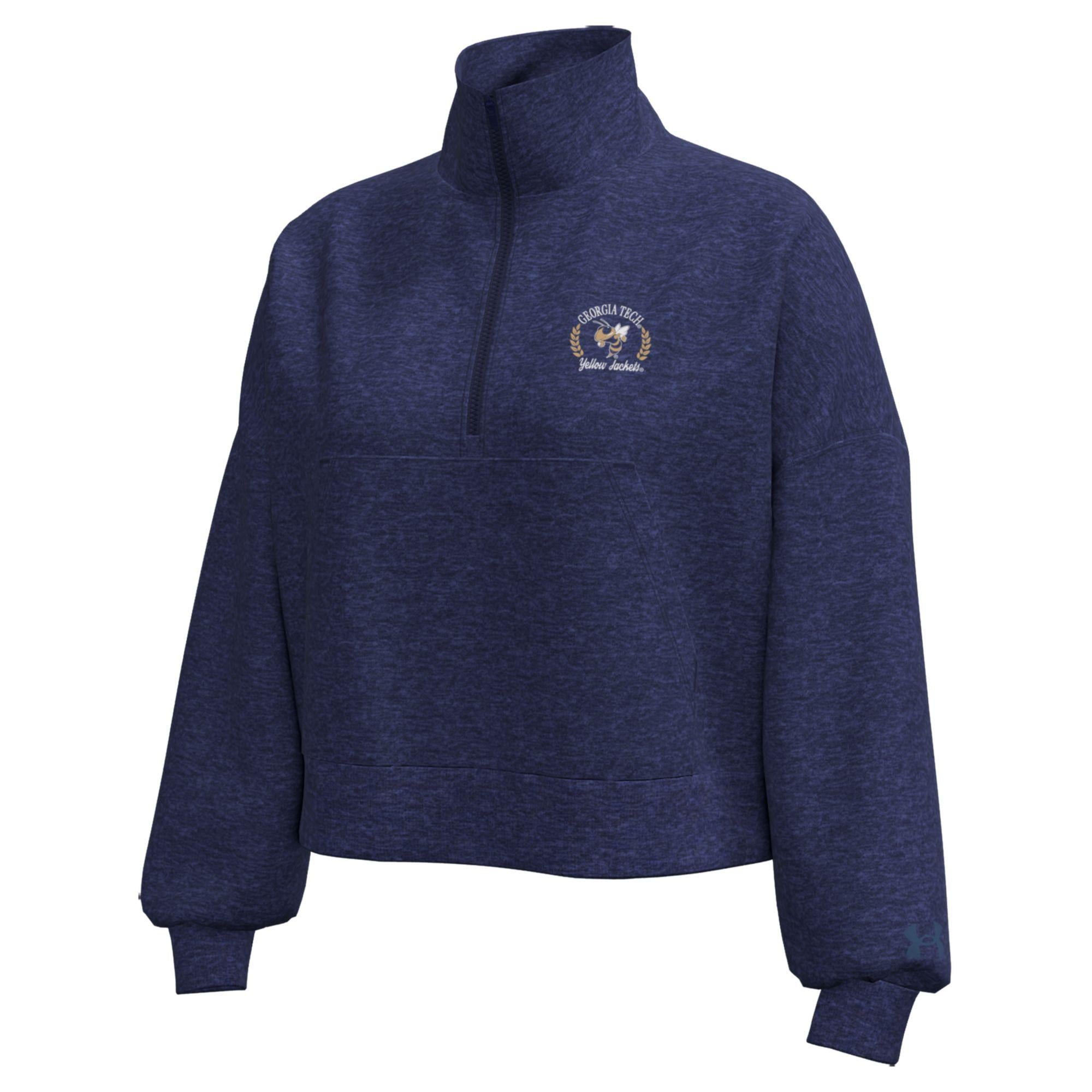 Women's Under Armour Heather Navy Georgia Tech Yellow Jackets Icon Fleece Half-Zip Jacket