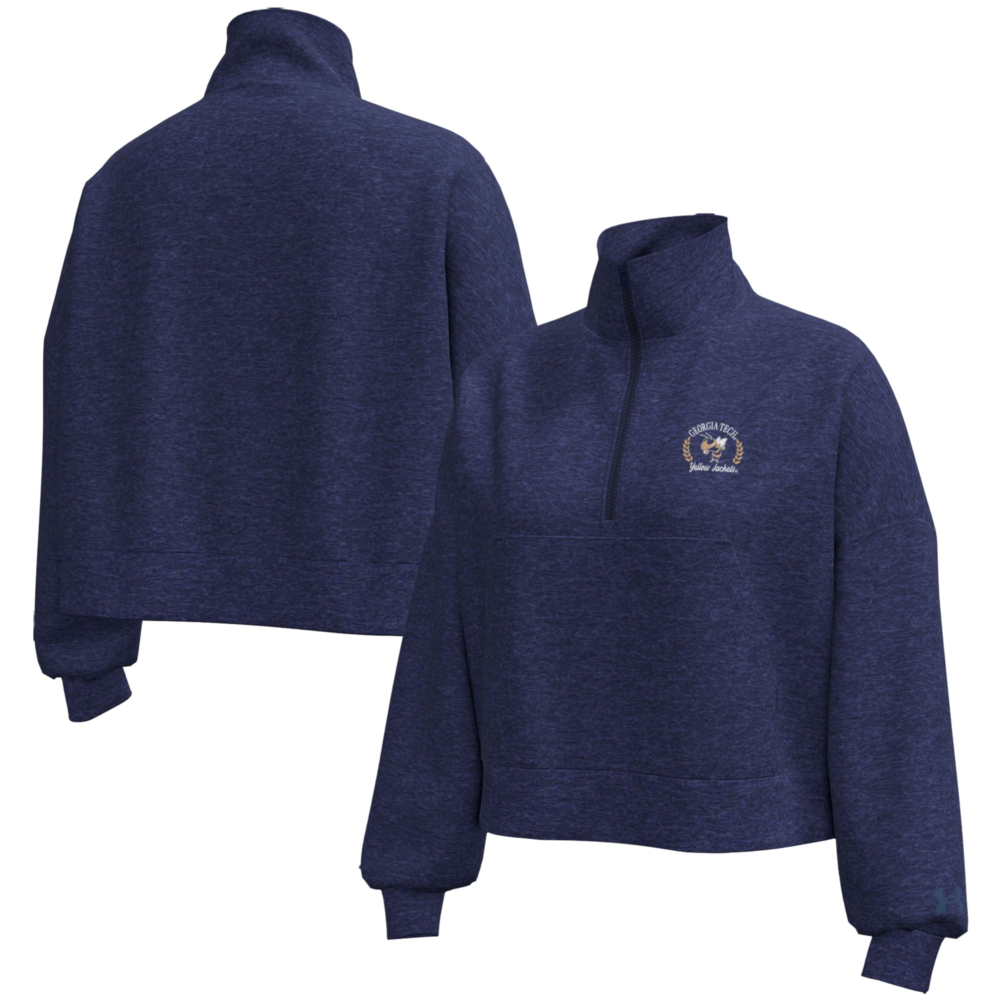 Women's Under Armour Heather Navy Georgia Tech Yellow Jackets Icon Fleece Half-Zip Jacket