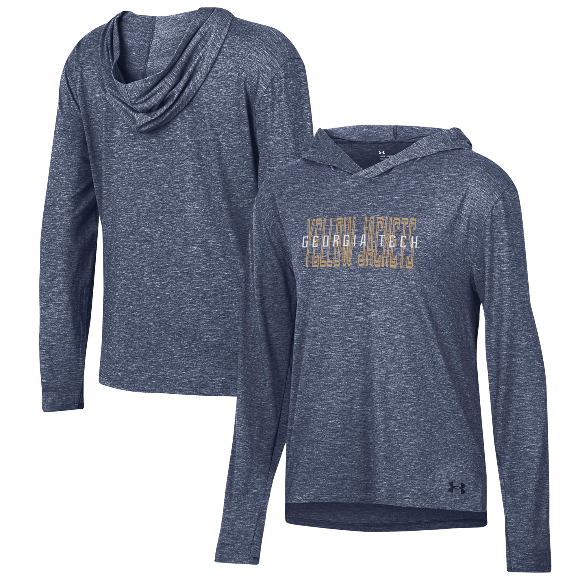 Women's Under Armour Navy Georgia Tech Yellow Jackets Breezy Long Sleeve Hooded Tri-Blend T-Shirt