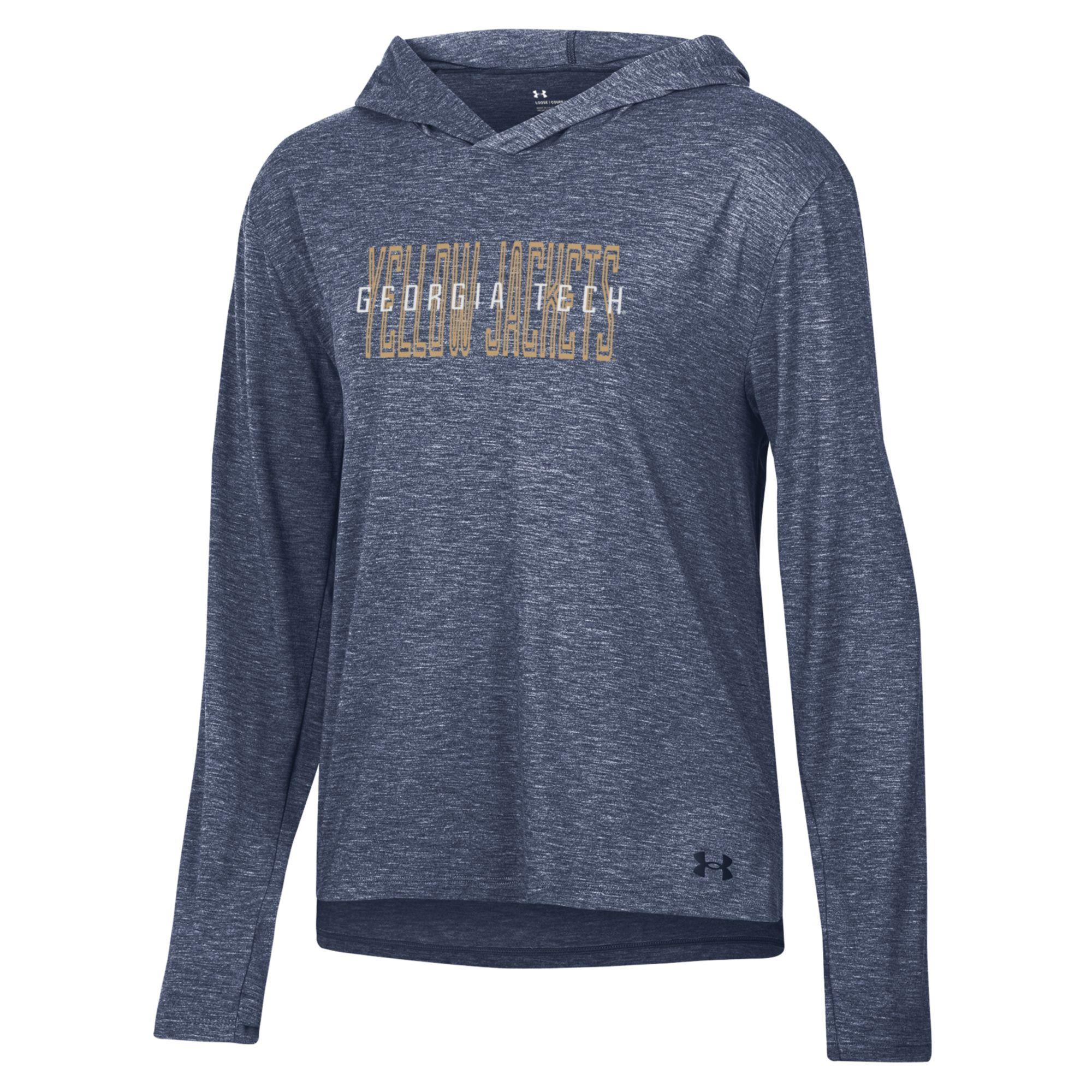 Women's Under Armour Navy Georgia Tech Yellow Jackets Breezy Long Sleeve Hooded Tri-Blend T-Shirt