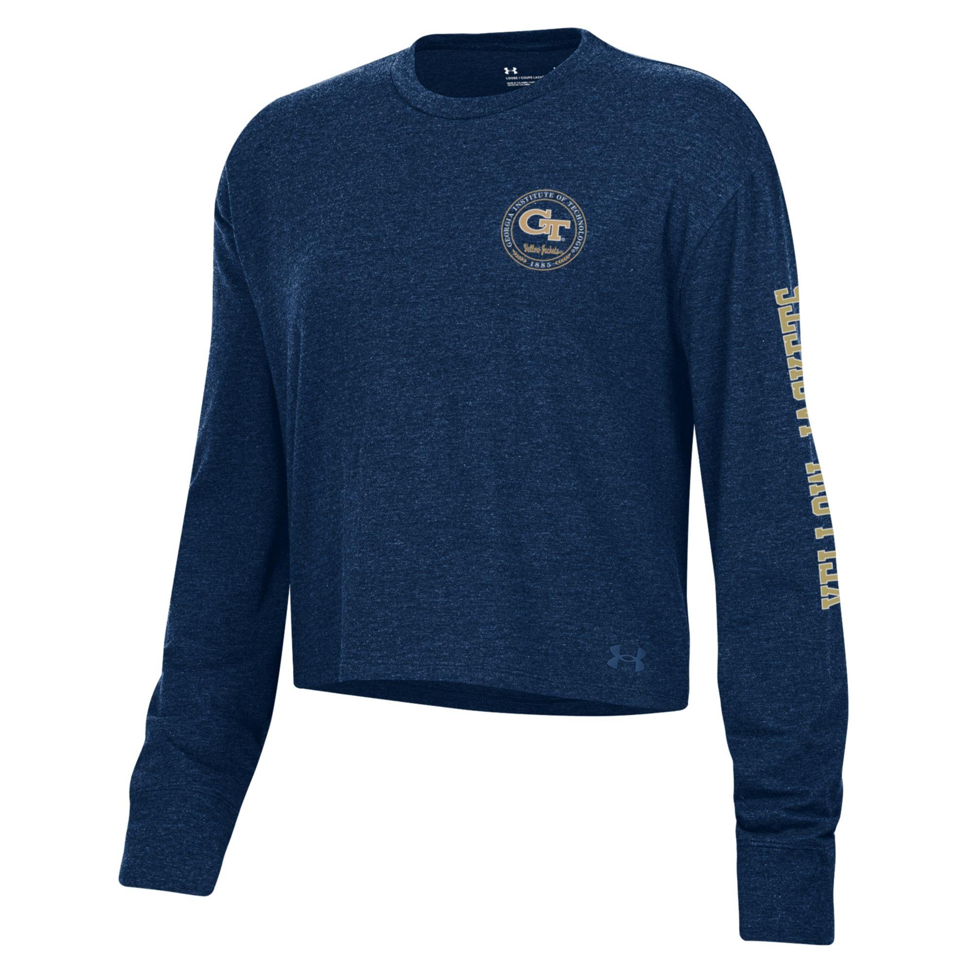 Women's Under Armour Navy Georgia Tech Yellow Jackets Icon Long Sleeve Tri-Blend T-Shirt