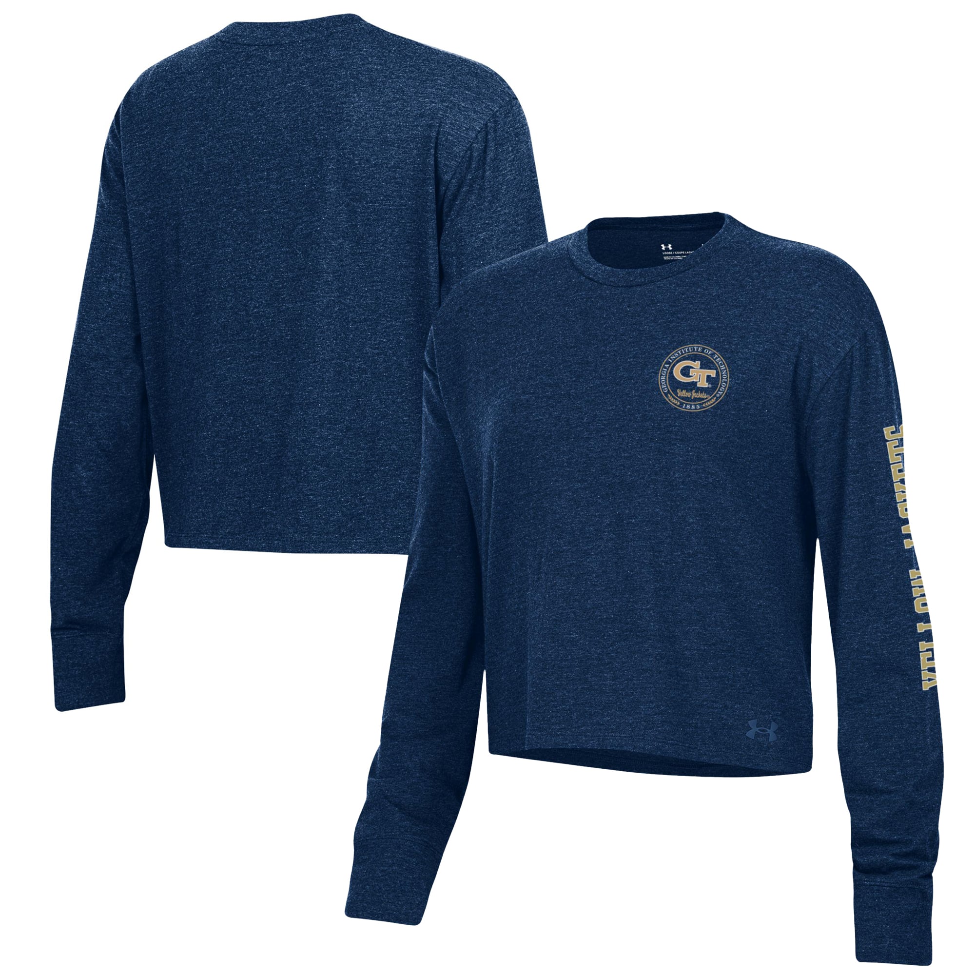 Women's Under Armour Navy Georgia Tech Yellow Jackets Icon Long Sleeve Tri-Blend T-Shirt