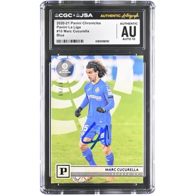 Carte autographiée Marc Cucurella Getafe CF 2020-21 Panini Chronicles Bleue n° 10/99 authentifiée CGC AUTO 10