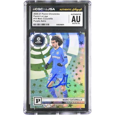 Carte autographiée Marc Cucurella Getafe CF 2020-21 Panini Chronicles Purple Astro n° 10, authentifiée CGC AUTO 10