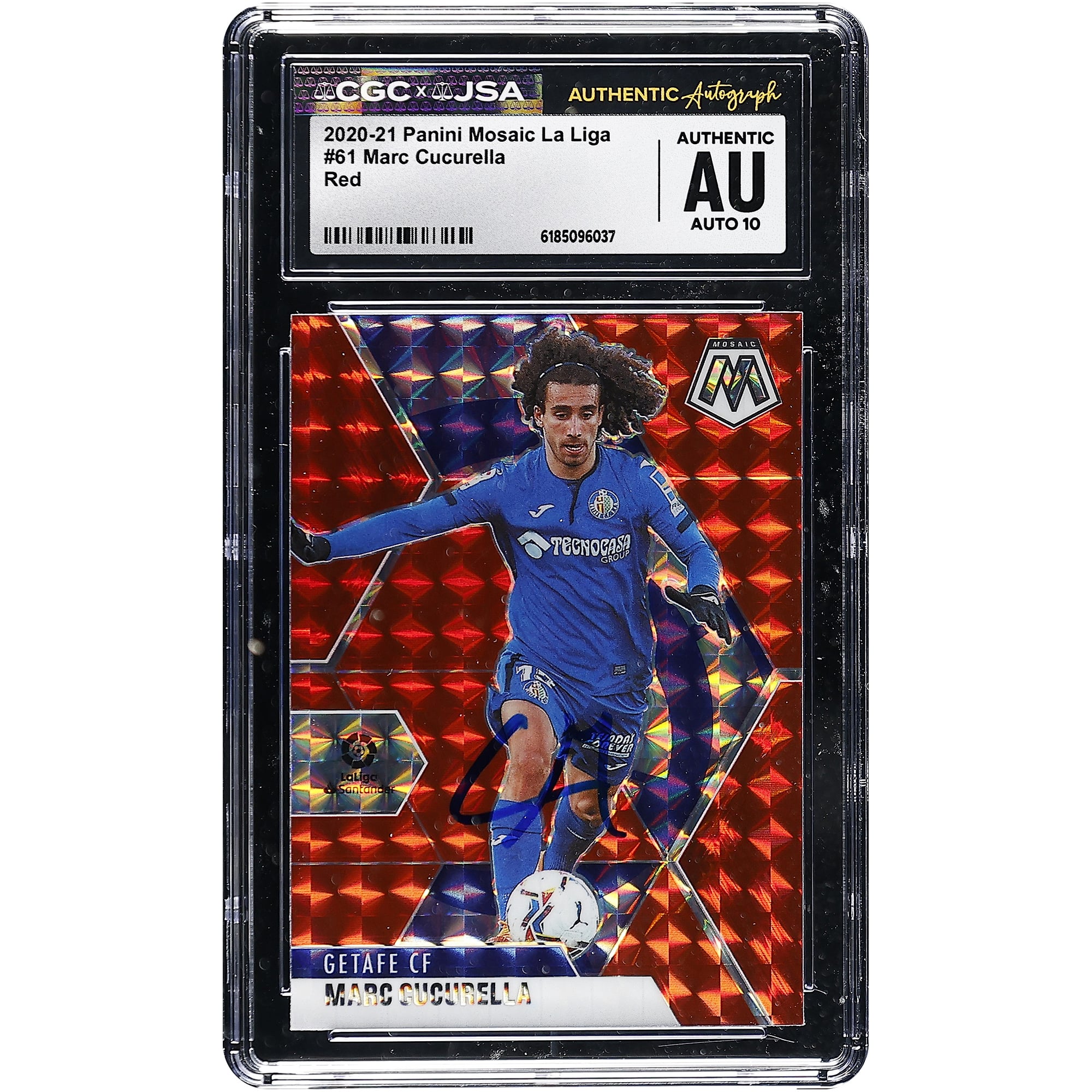 Carte autographiée Marc Cucurella Getafe CF 2020-21 Panini Mosaic La Liga Rouge n° 61, authentifiée CGC Auto 10