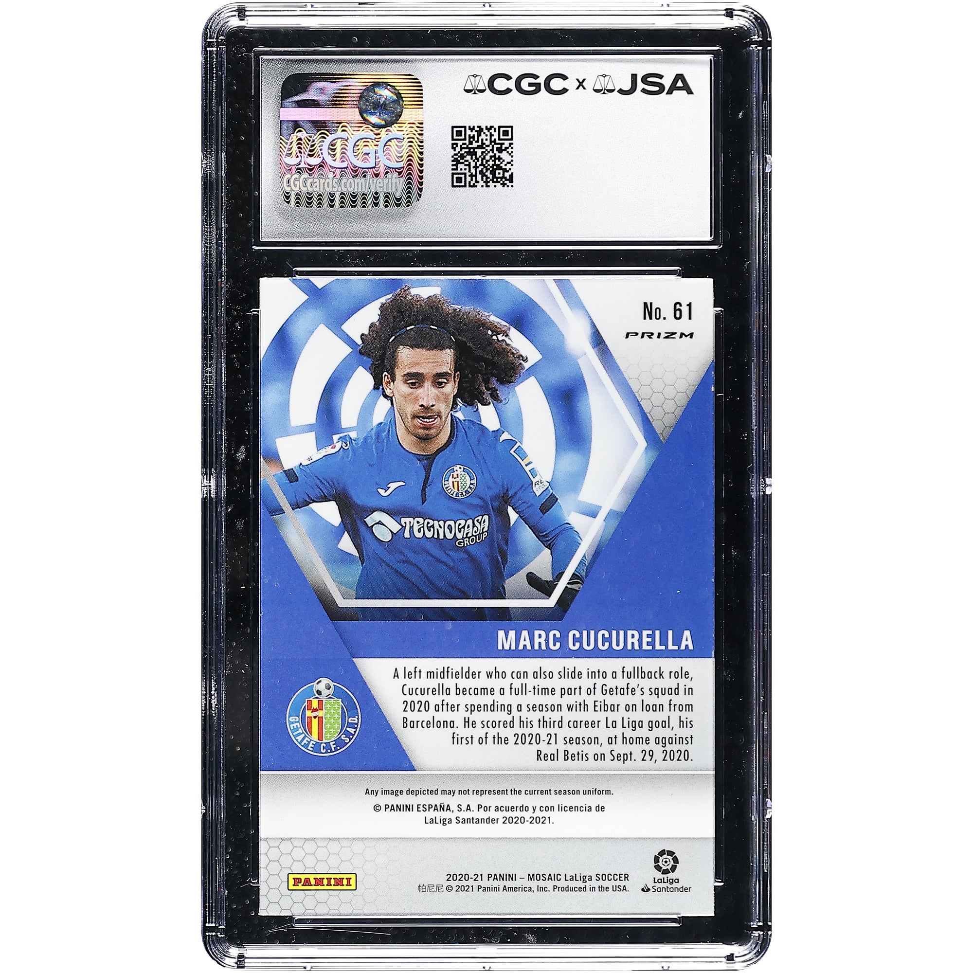 Carte autographiée Marc Cucurella Getafe CF 2020-21 Panini Mosaic La Liga Rouge n° 61, authentifiée CGC Auto 10