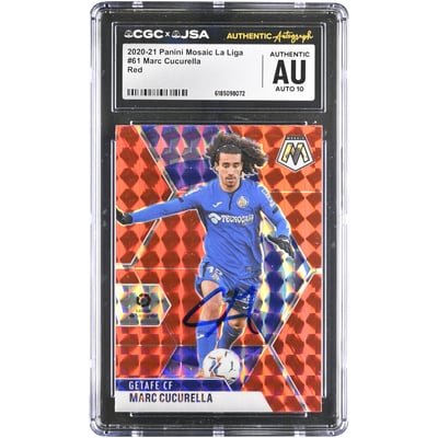 Carte autographiée Marc Cucurella Getafe CF 2020-21 Panini Mosaic La Liga Rouge n° 61, authentifiée CGC AUTO 10