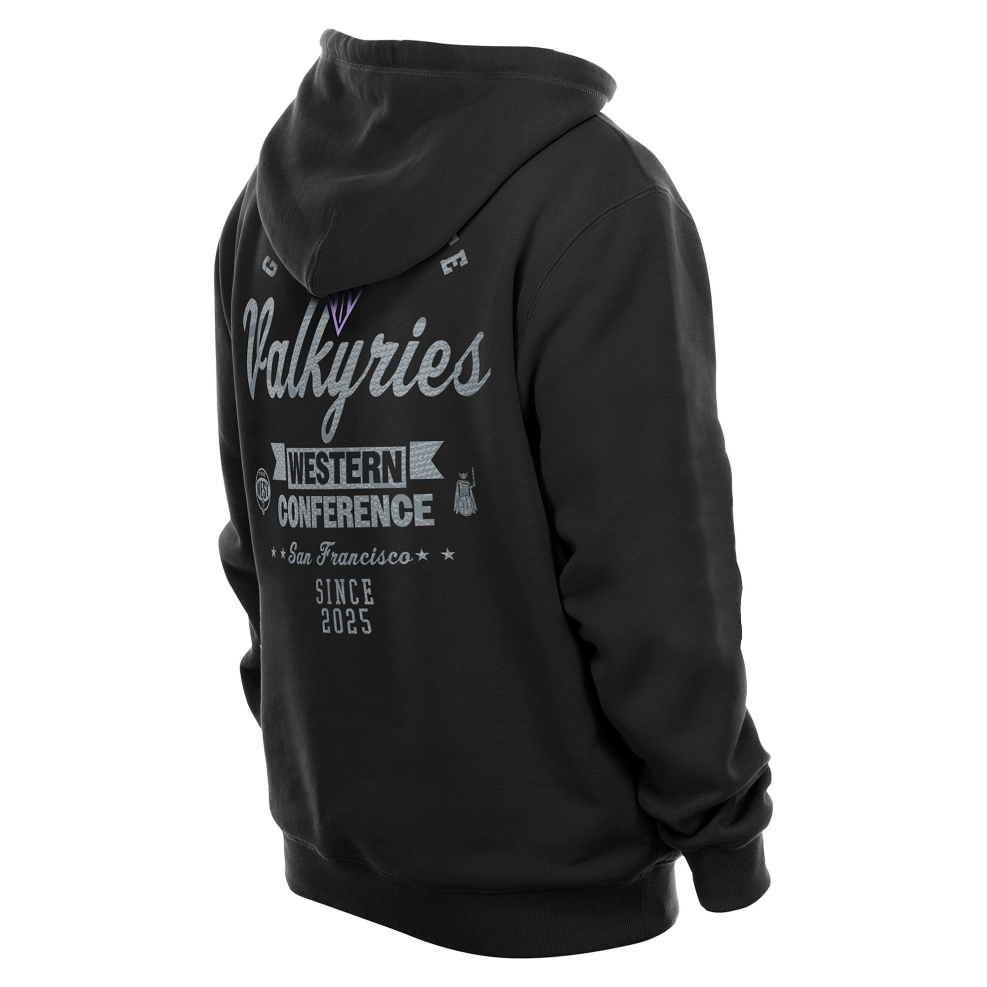 Sweat à capuche New Era Eclipse noir pour homme, logo Golden State Valkyries l'avant et au dos.