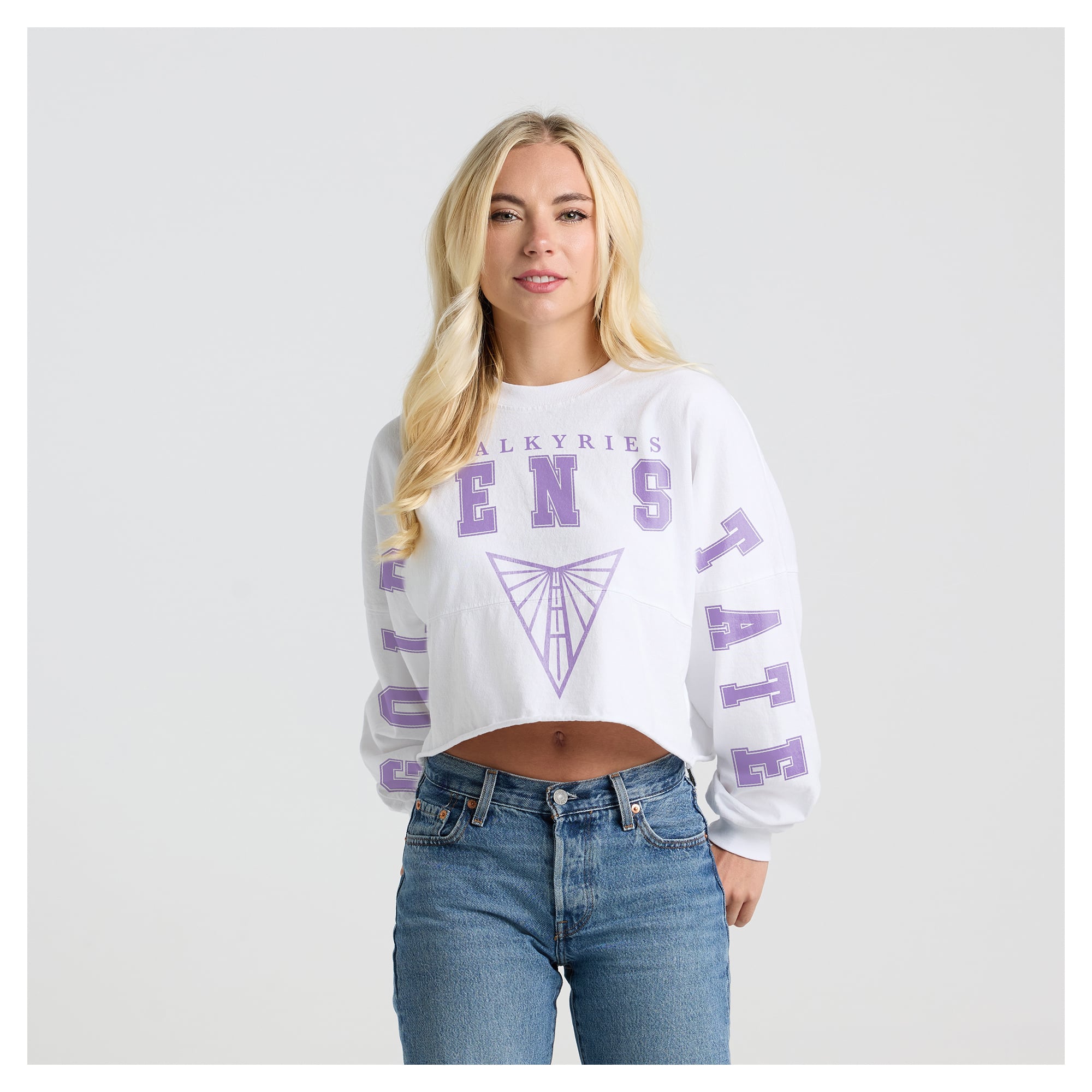 Women's Fanatics White Golden State Valkyries Spirit Jersey Cropped Crew Neck Sweatshirt