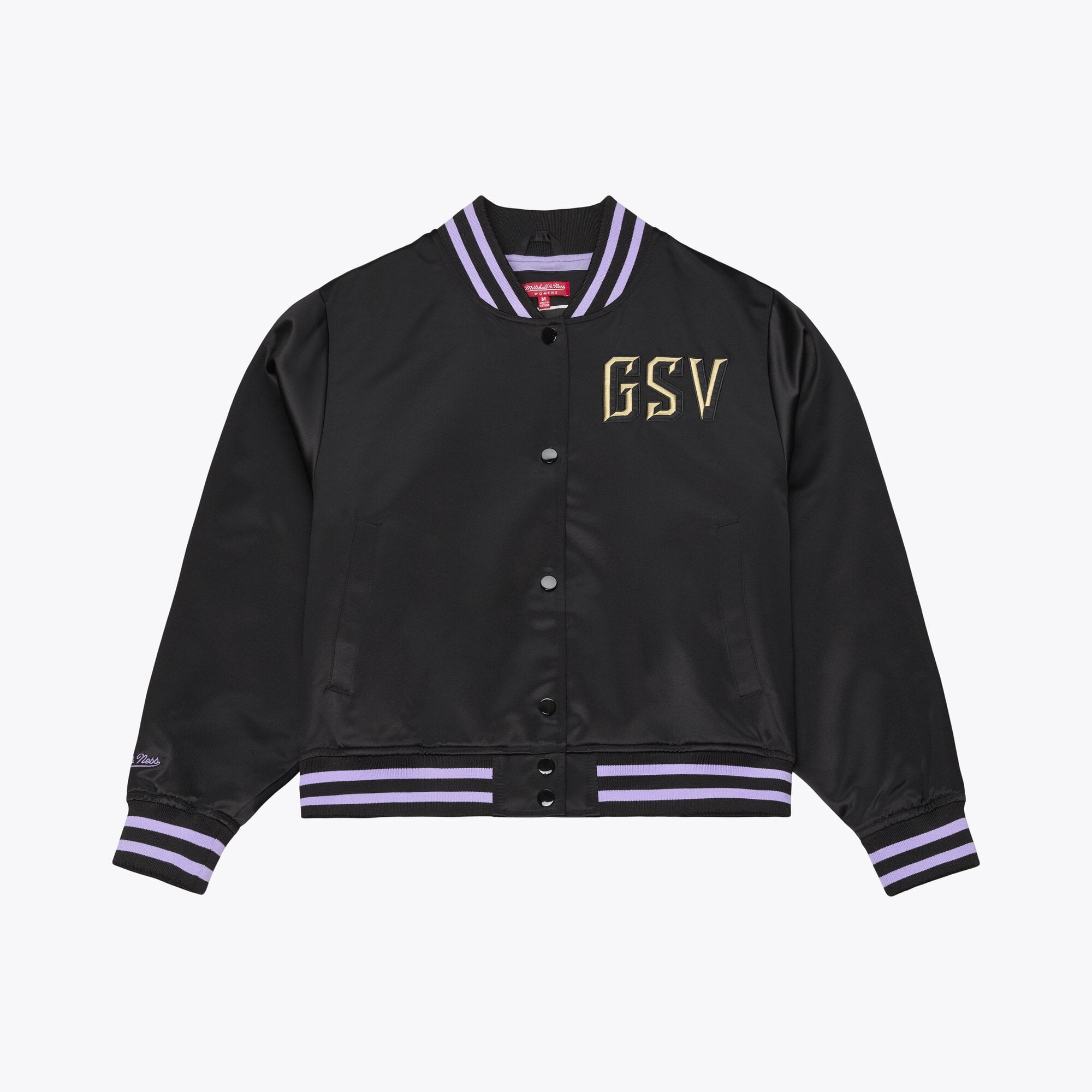 Women's Mitchell & Ness Black Golden State Valkyries Lightweight Cropped Satin Jacket