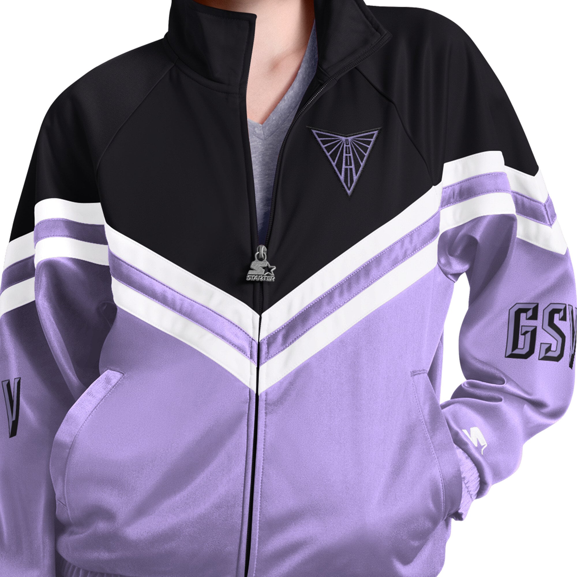 Veste de survêtement raglan zippée intégrale violette pour femme, Starter Golden State Valkyries.