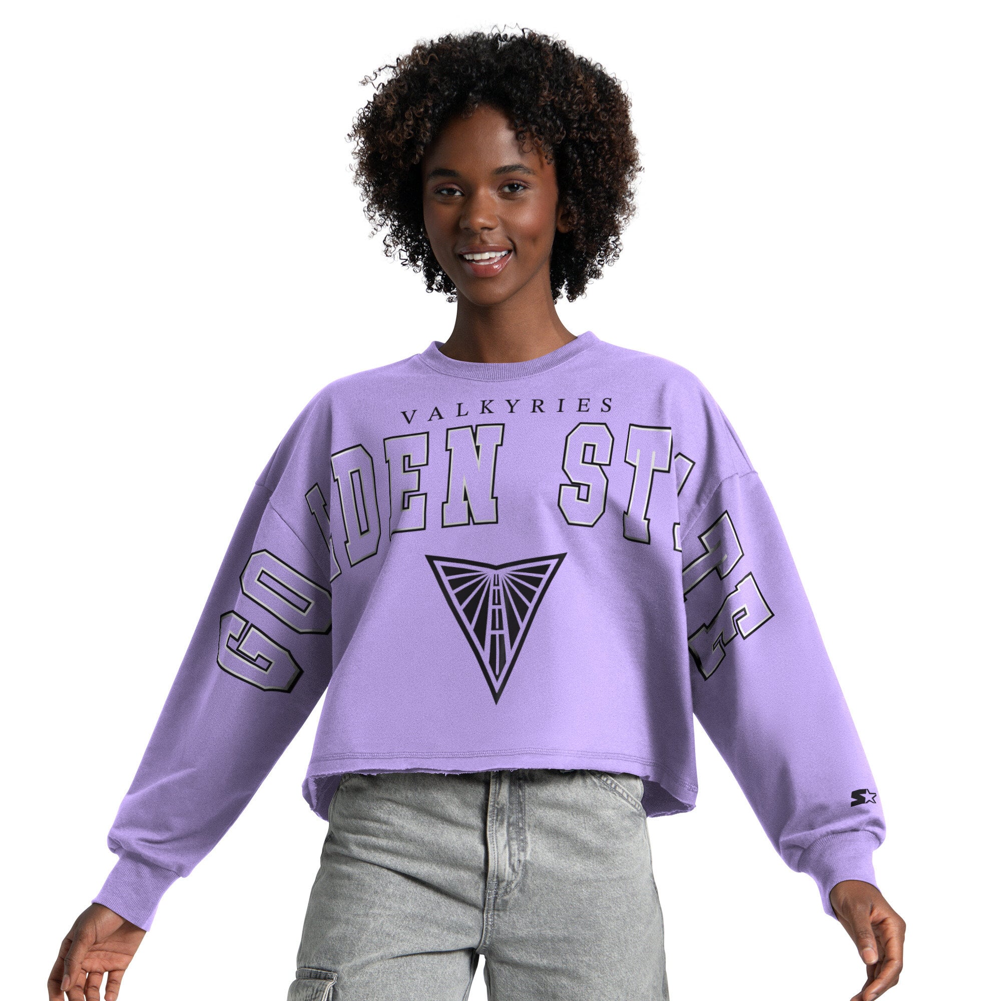 Sweat-shirt court à épaules tombantes pour femme, modèle Starter Purple Golden State Valkyries Bleachers