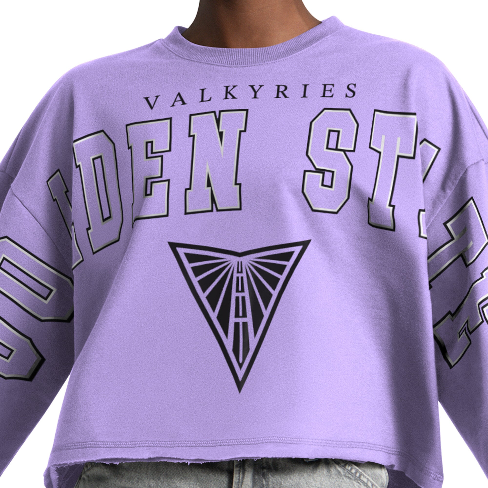 Sweat-shirt court à épaules tombantes pour femme, modèle Starter Purple Golden State Valkyries Bleachers