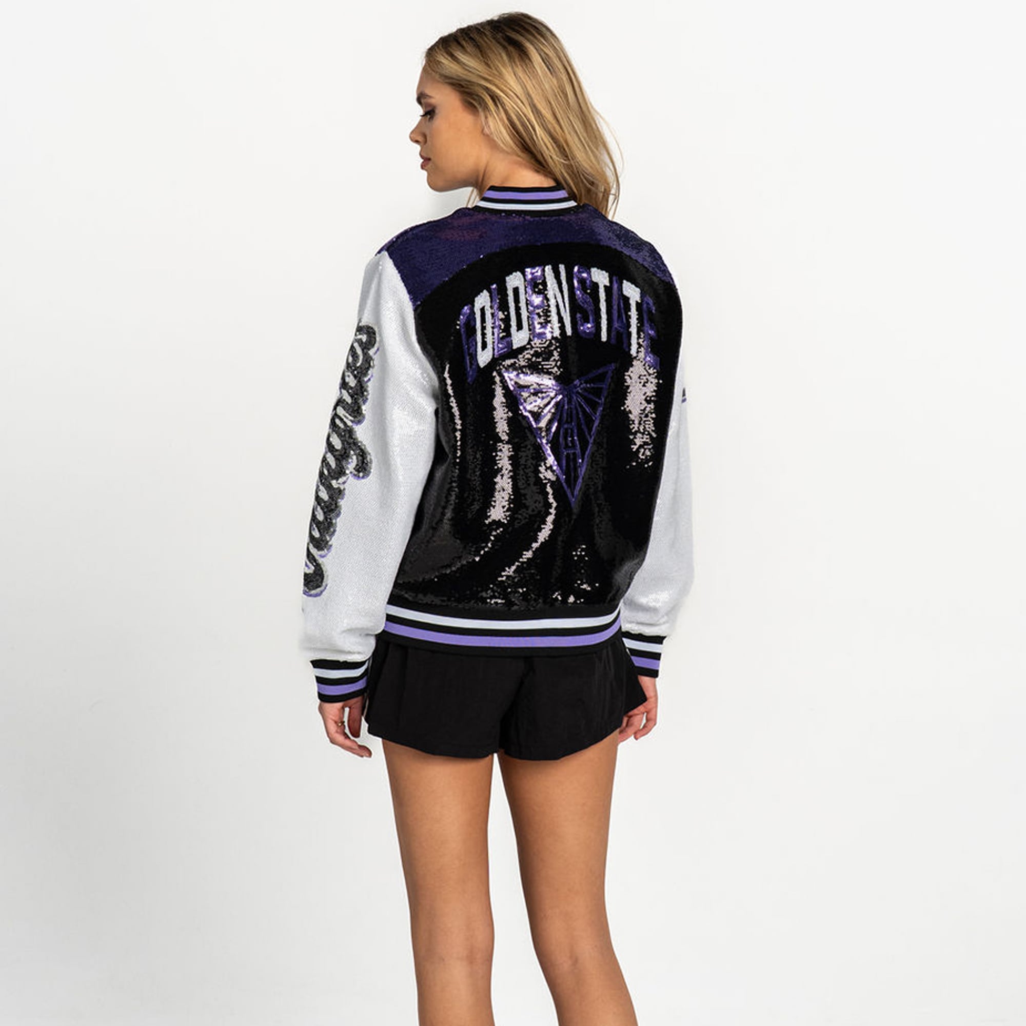 Women's The Wild Collective Black Golden State Valkyries Sequin Jacket