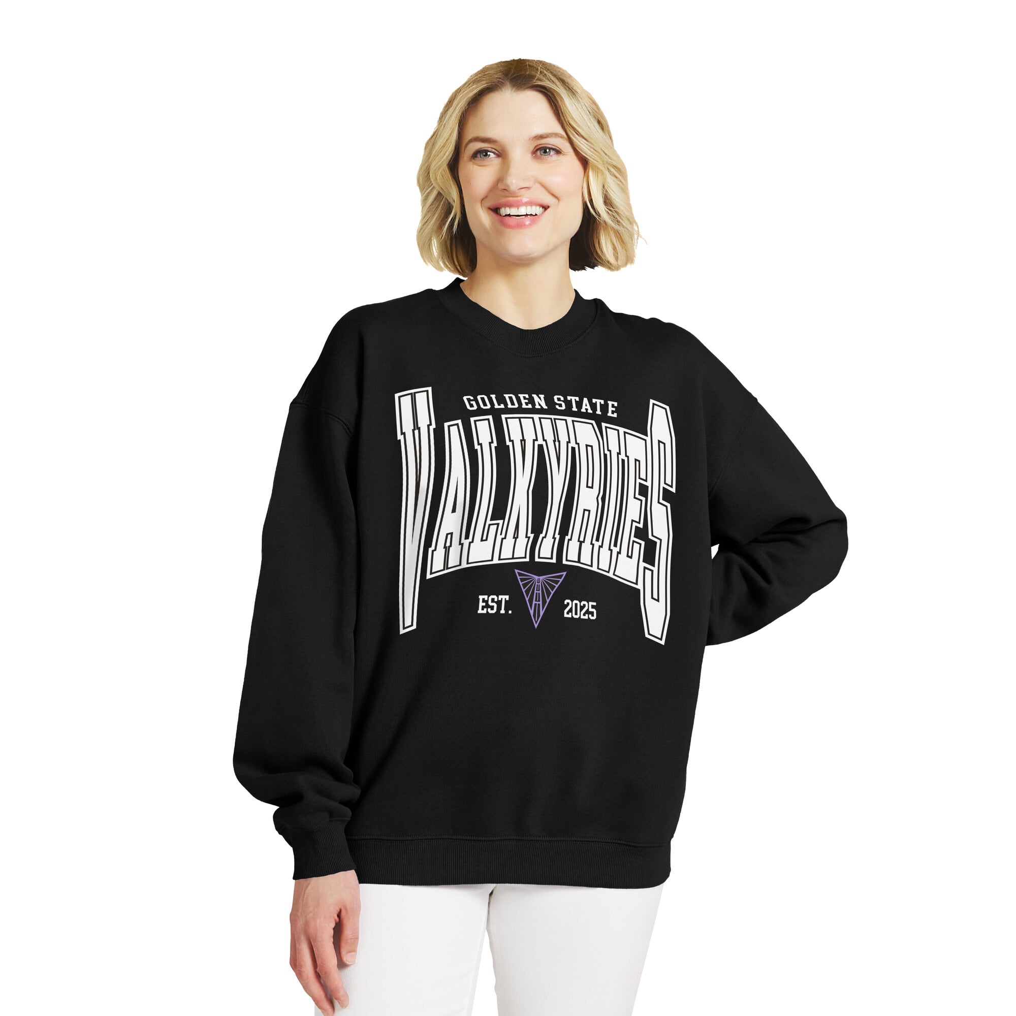 Women's WEAR by Erin Andrews Black Golden State Valkyries Oversized Team Fleece Sweatshirt
