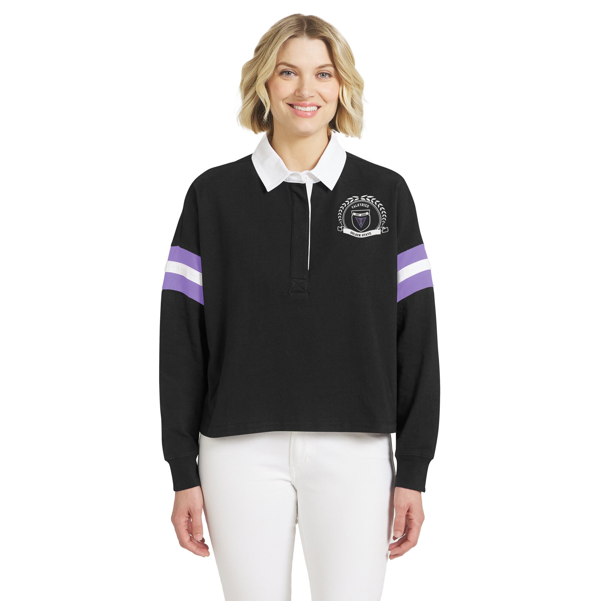 Polo de rugby noir Golden State Valkyries la marque WEAR by Erin Andrews pour femmes