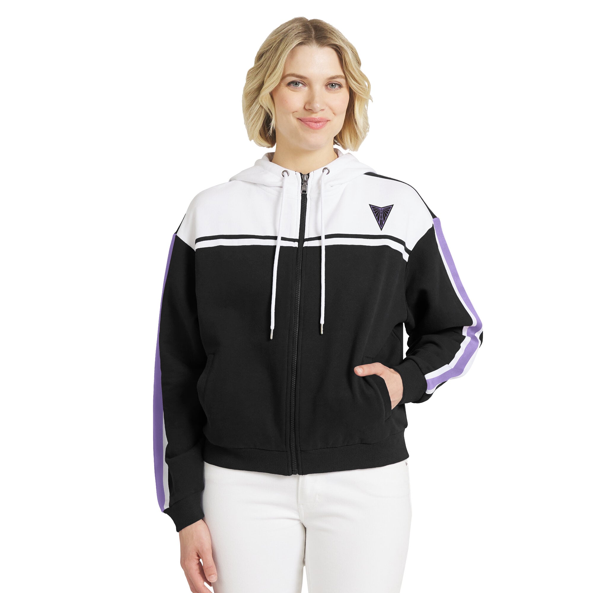 Women's WEAR by Erin Andrews Black/White Golden State Valkyries Color Blocked Full-Zip Hoodie