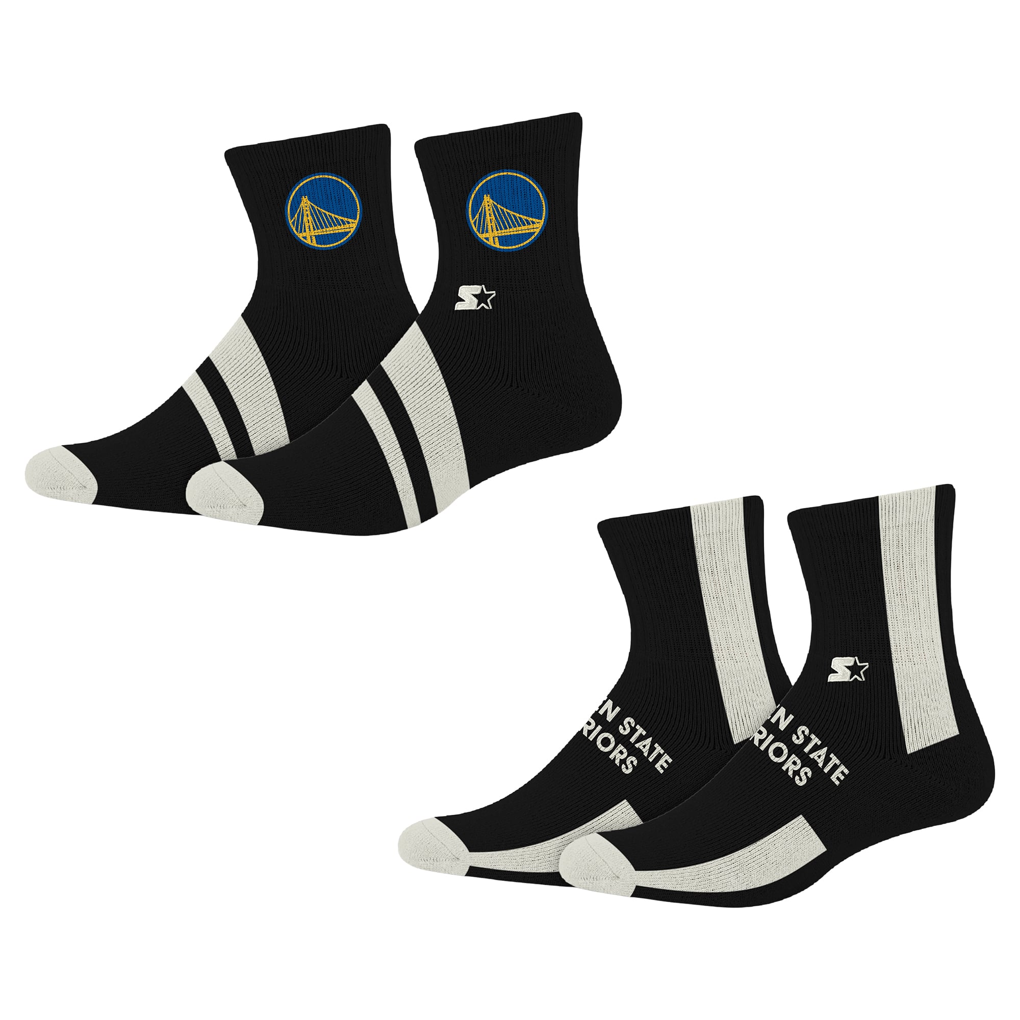 Chaussettes Starter noires Golden State Warriors Summit Stripe, lot de 2 paires